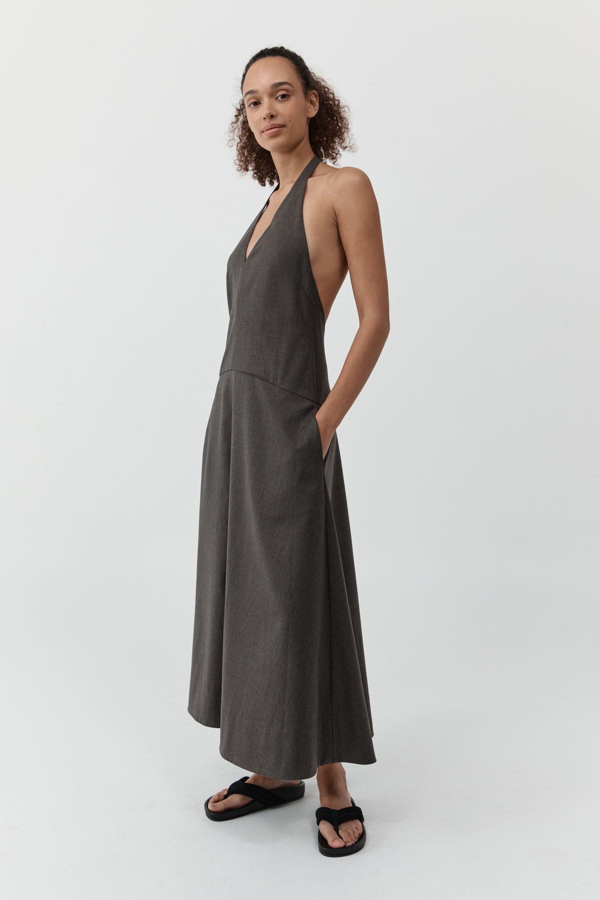 Wool Halter Plunge Dress - Mulch