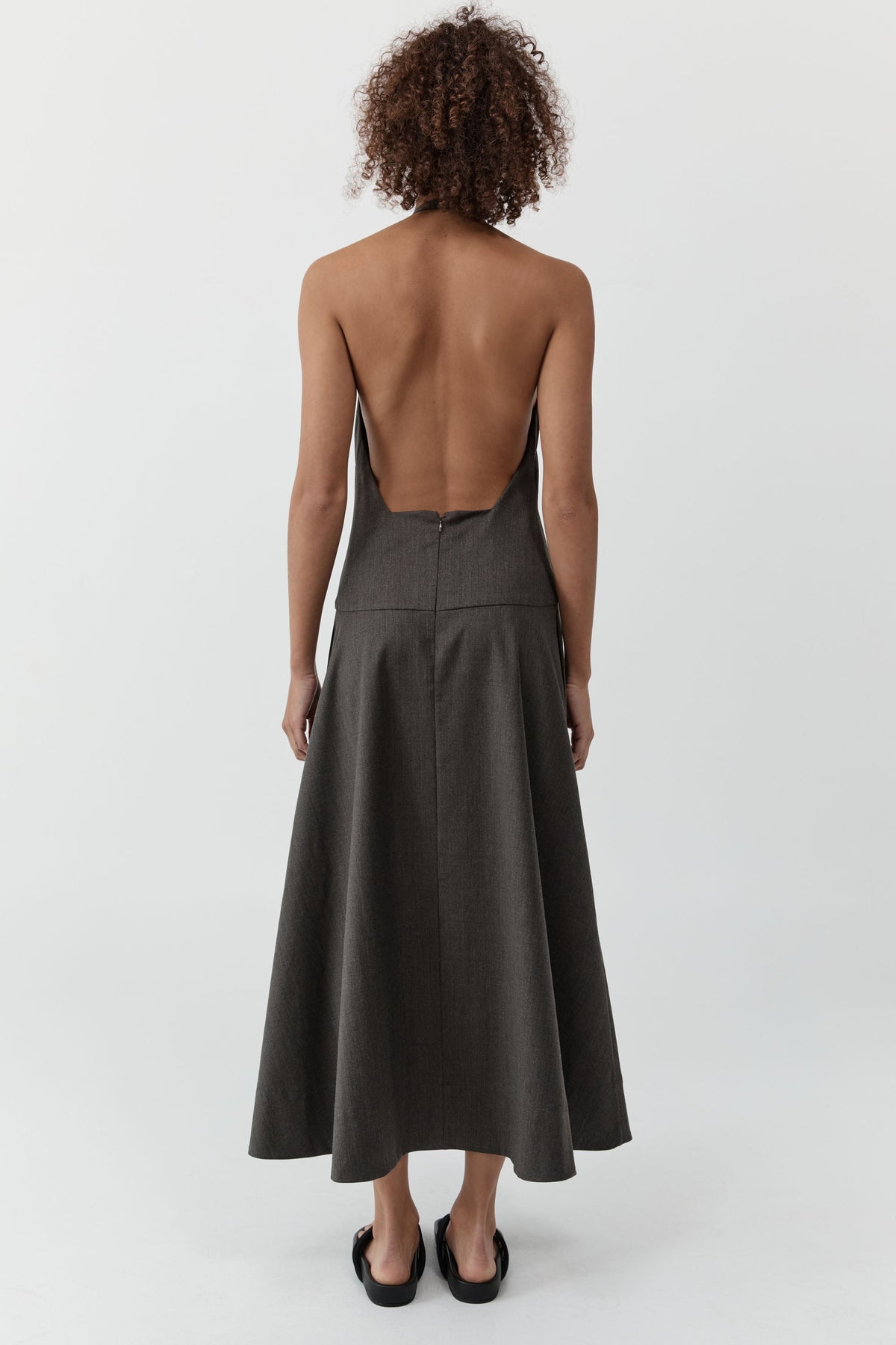 Wool Halter Plunge Dress - Mulch