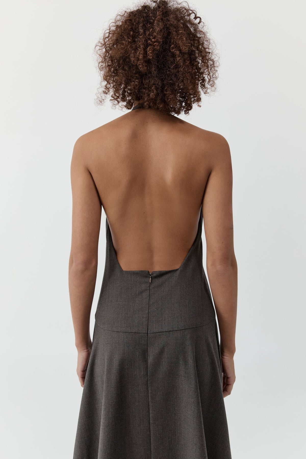 Wool Halter Plunge Dress - Mulch