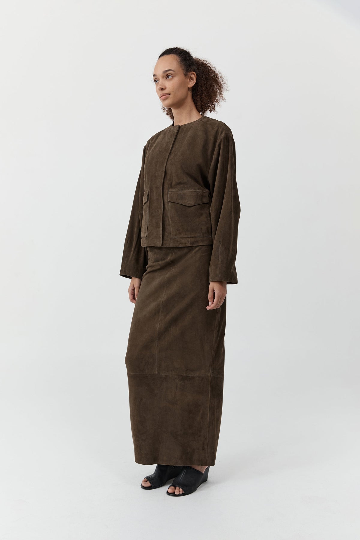 Suede Utility Cocoon Bomber - Khaki