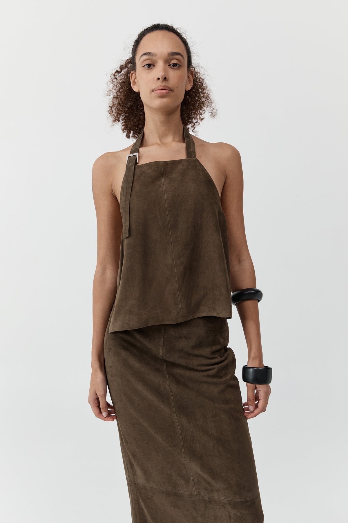 Suede Apron Top - Khaki