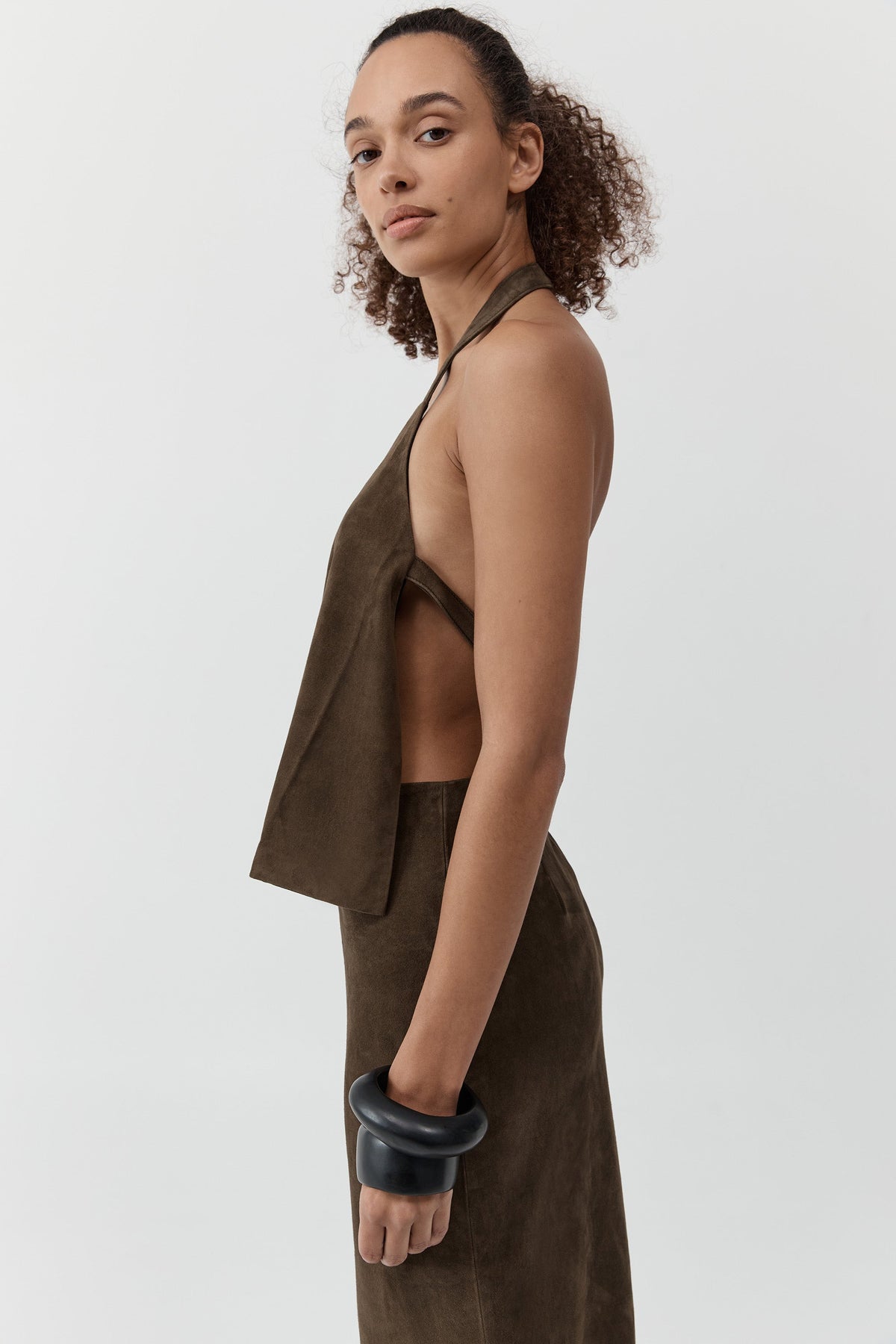 Suede Apron Top - Khaki