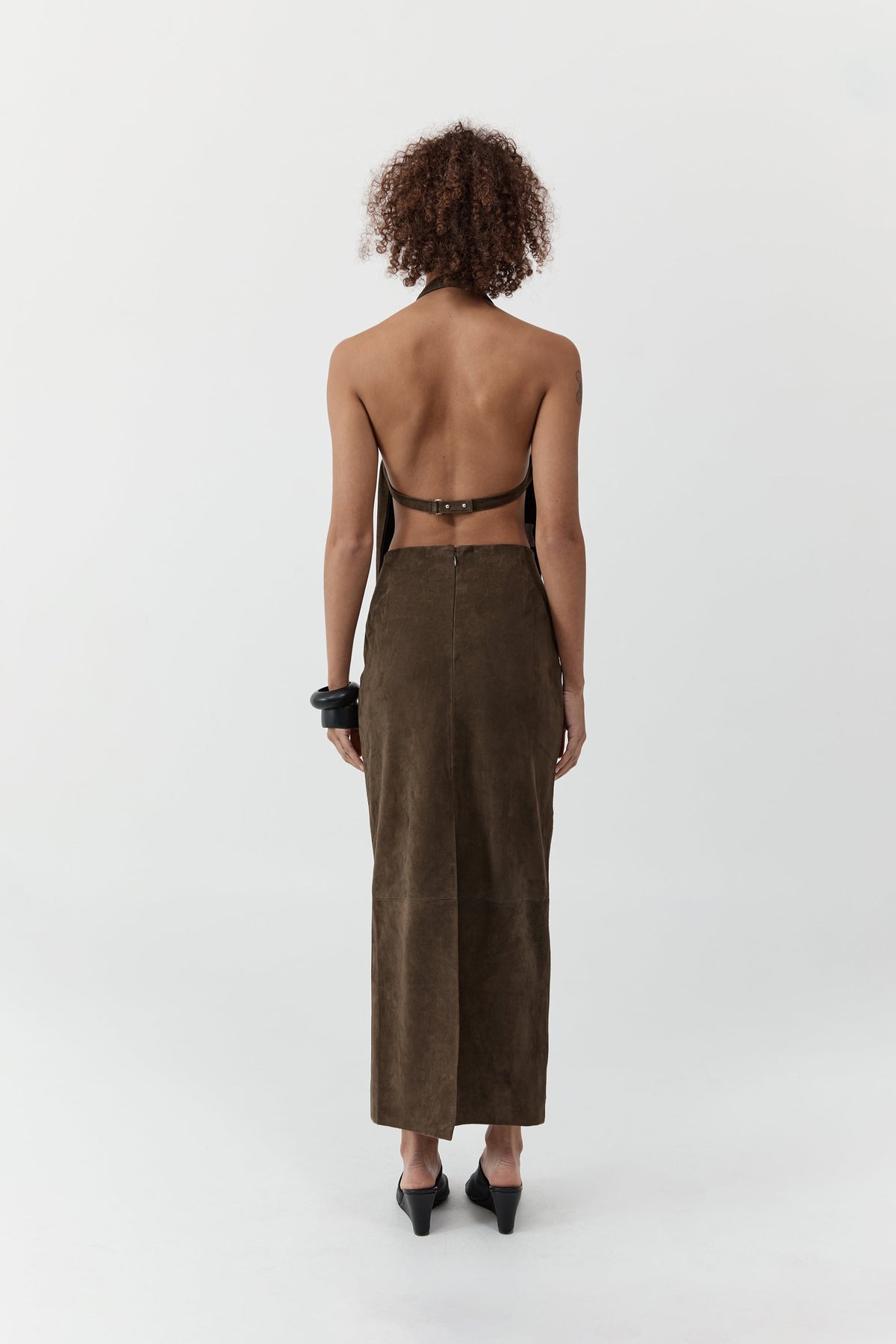 Suede Column Skirt - Khaki