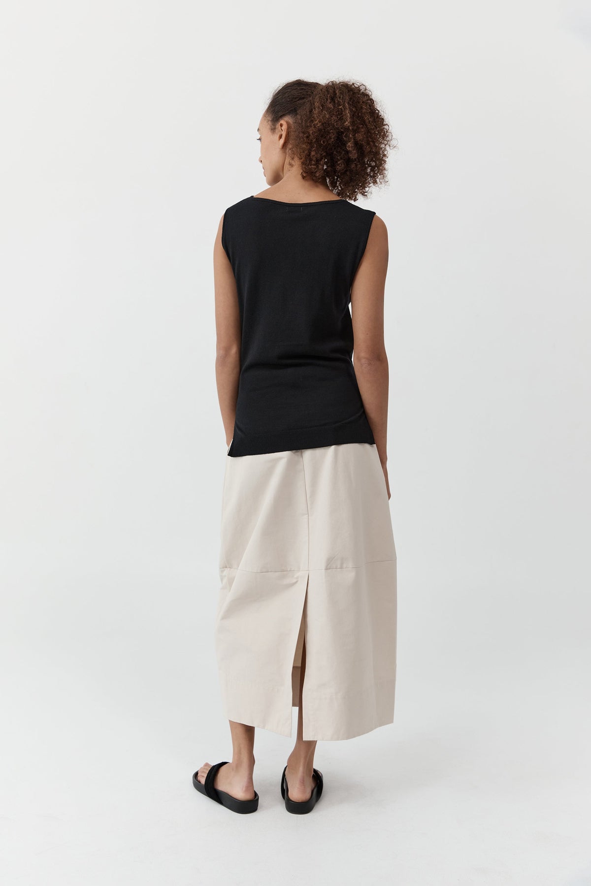Fine Merino Tie Waist Top - Black