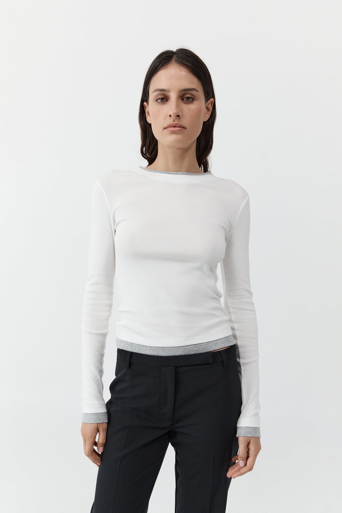 Organic Cotton Layered Long Sleeve Top - White