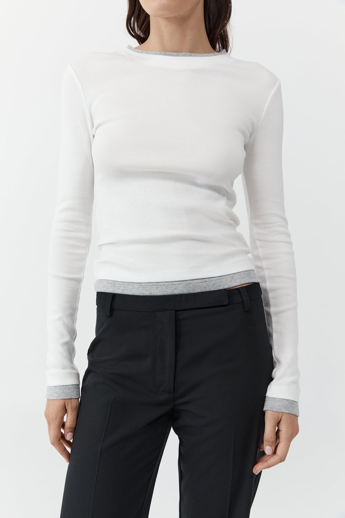 Organic Cotton Layered Long Sleeve Top - White