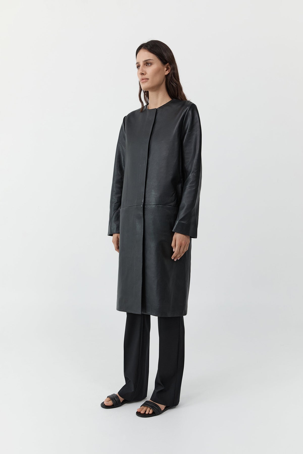 Leather Minimal Coat - Black