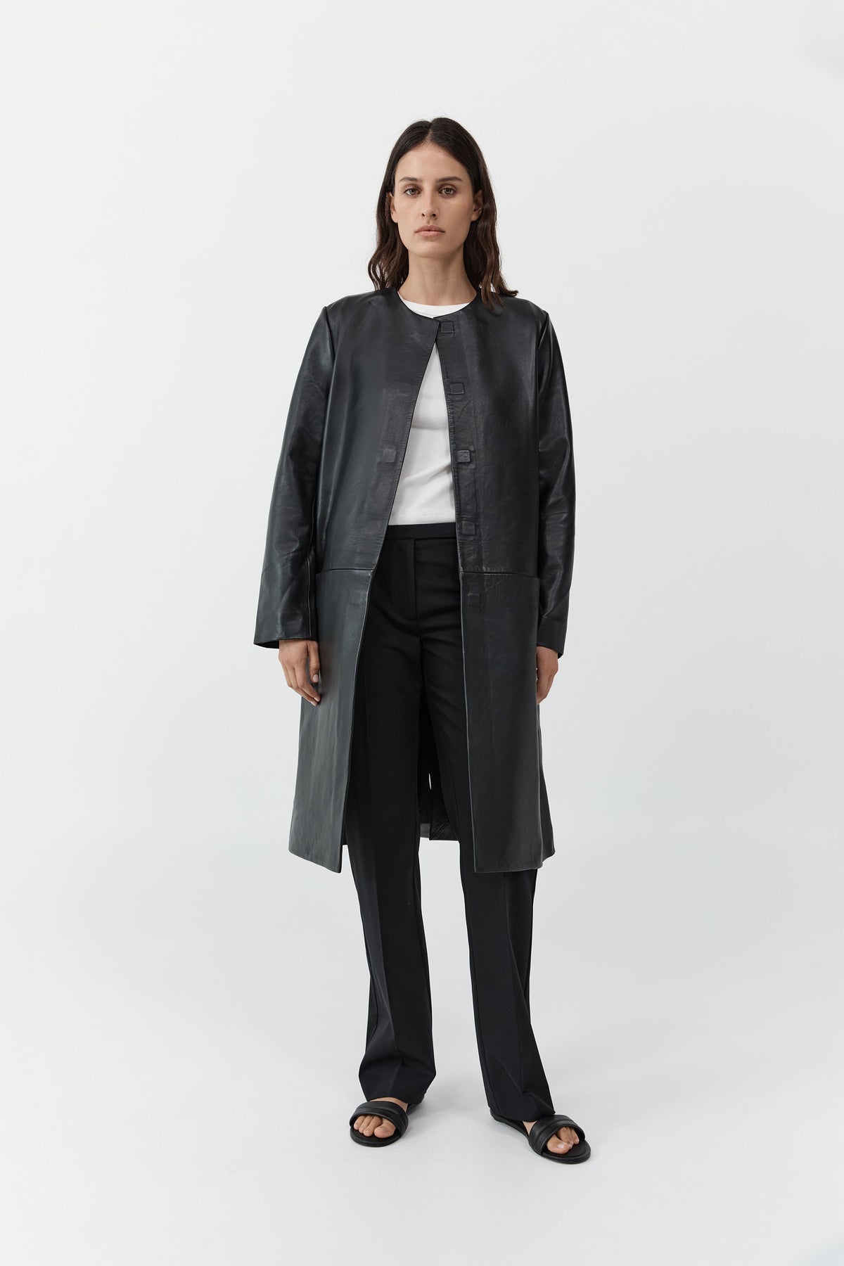 Leather Minimal Coat - Black