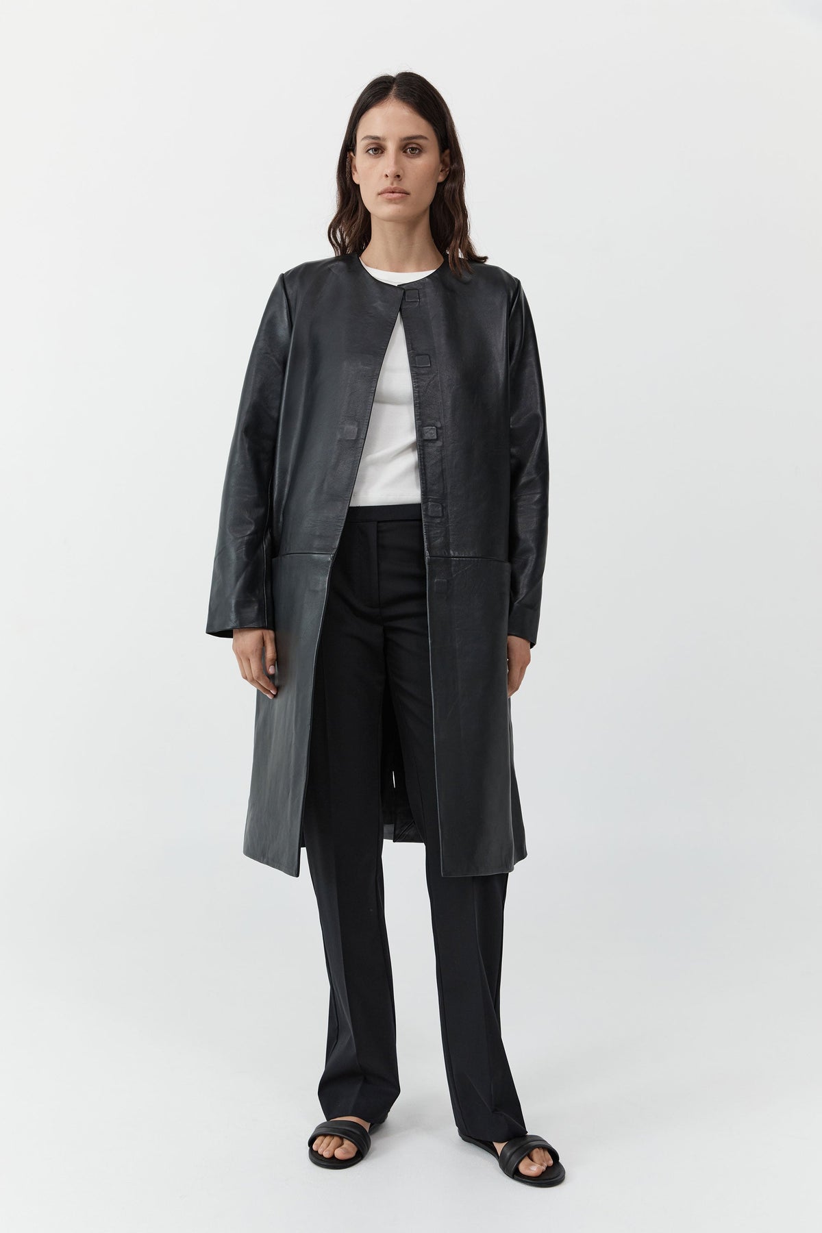 Leather Minimal Coat - Black