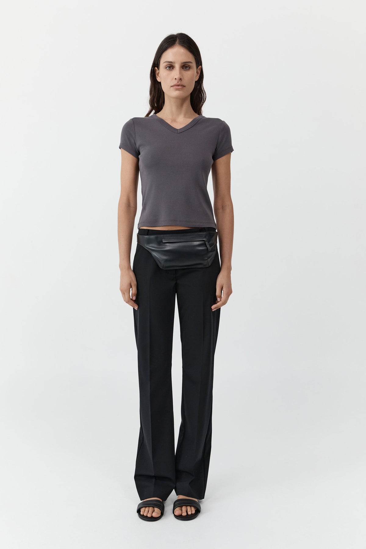 Organic Cotton V Neck Tee - Soot