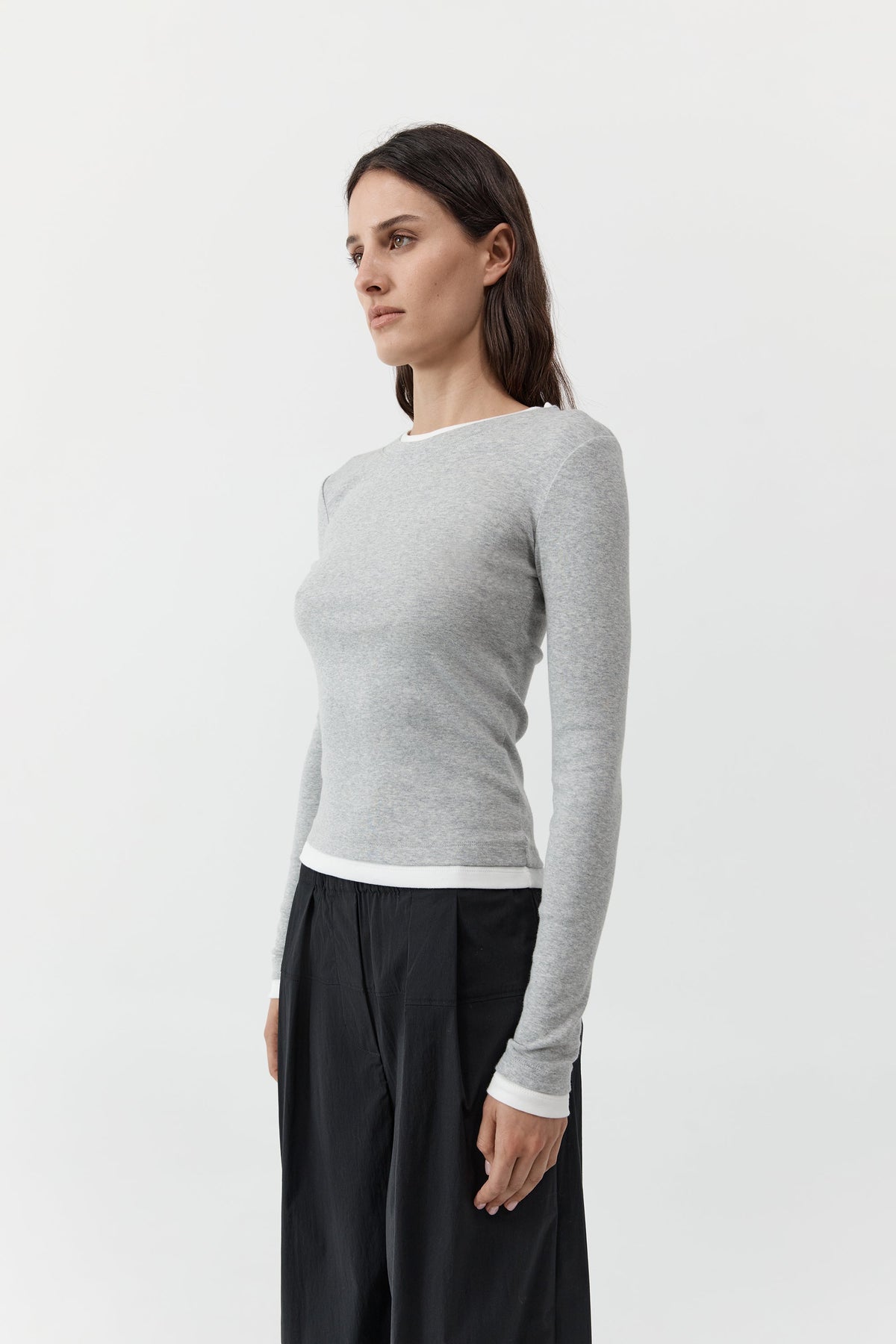 Organic Cotton Layered Long Sleeve Top - Grey Marle
