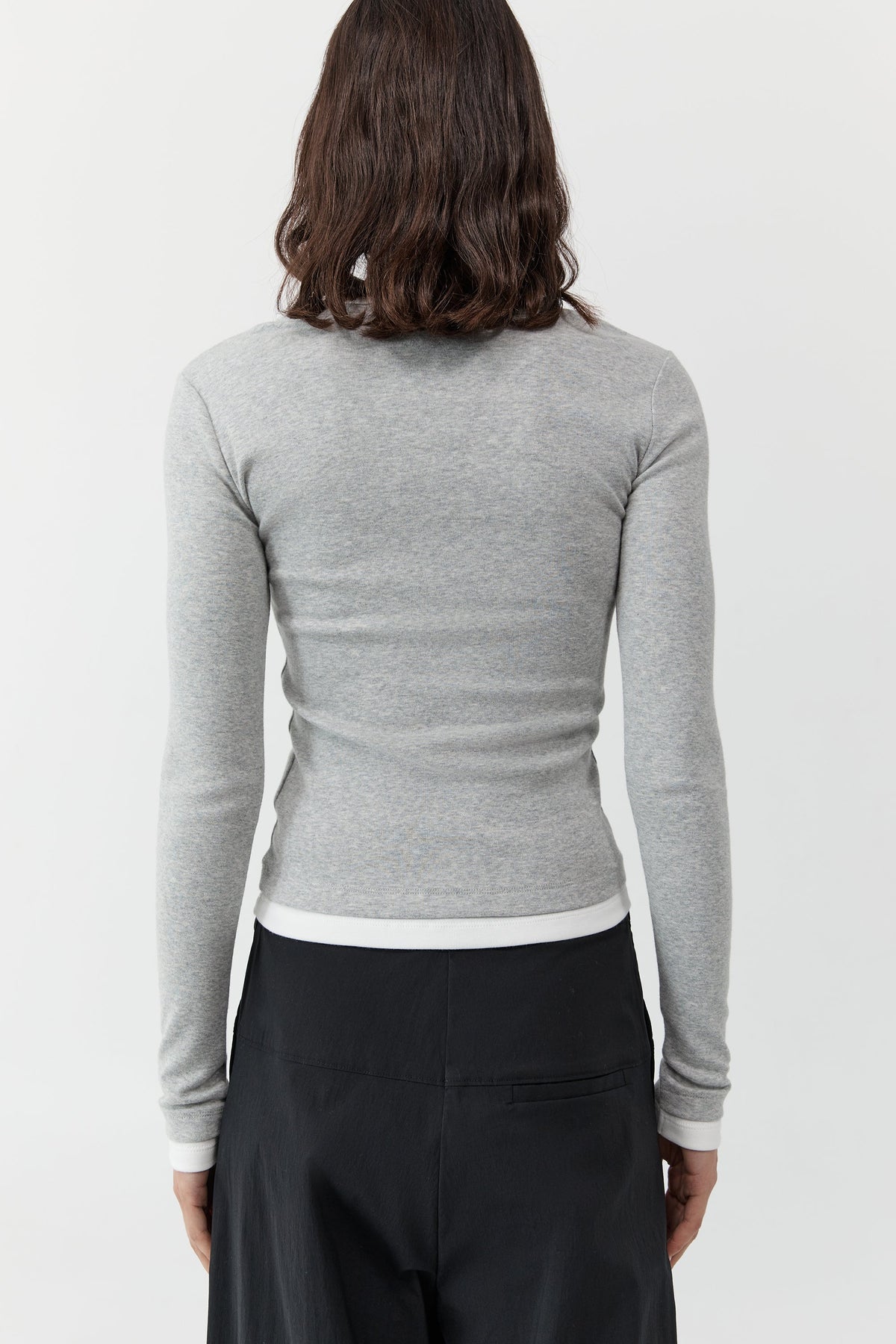 Organic Cotton Layered Long Sleeve Top - Grey Marle