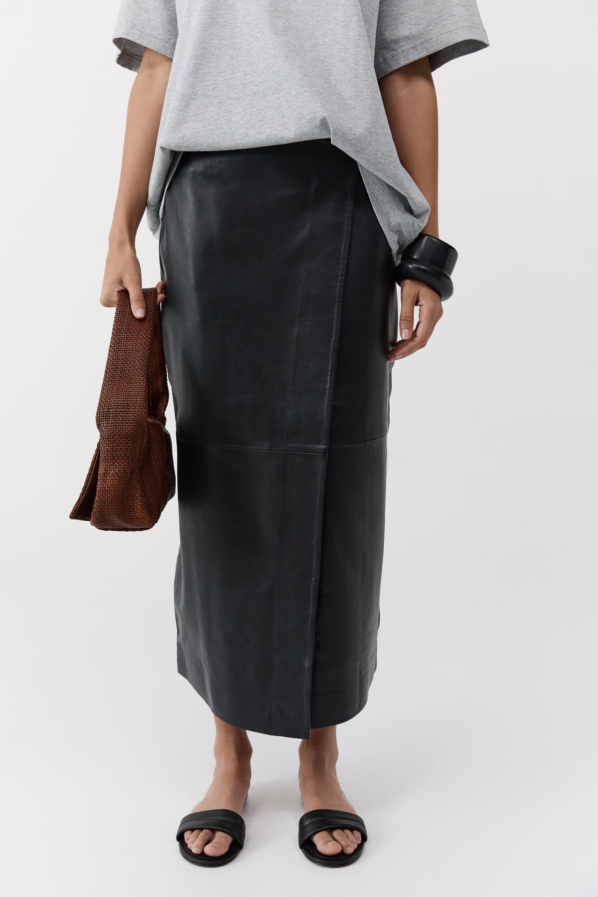 Woven Slim Satchel - Chestnut