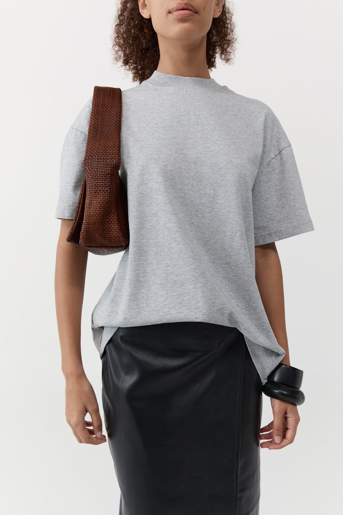 Woven Slim Satchel - Chestnut