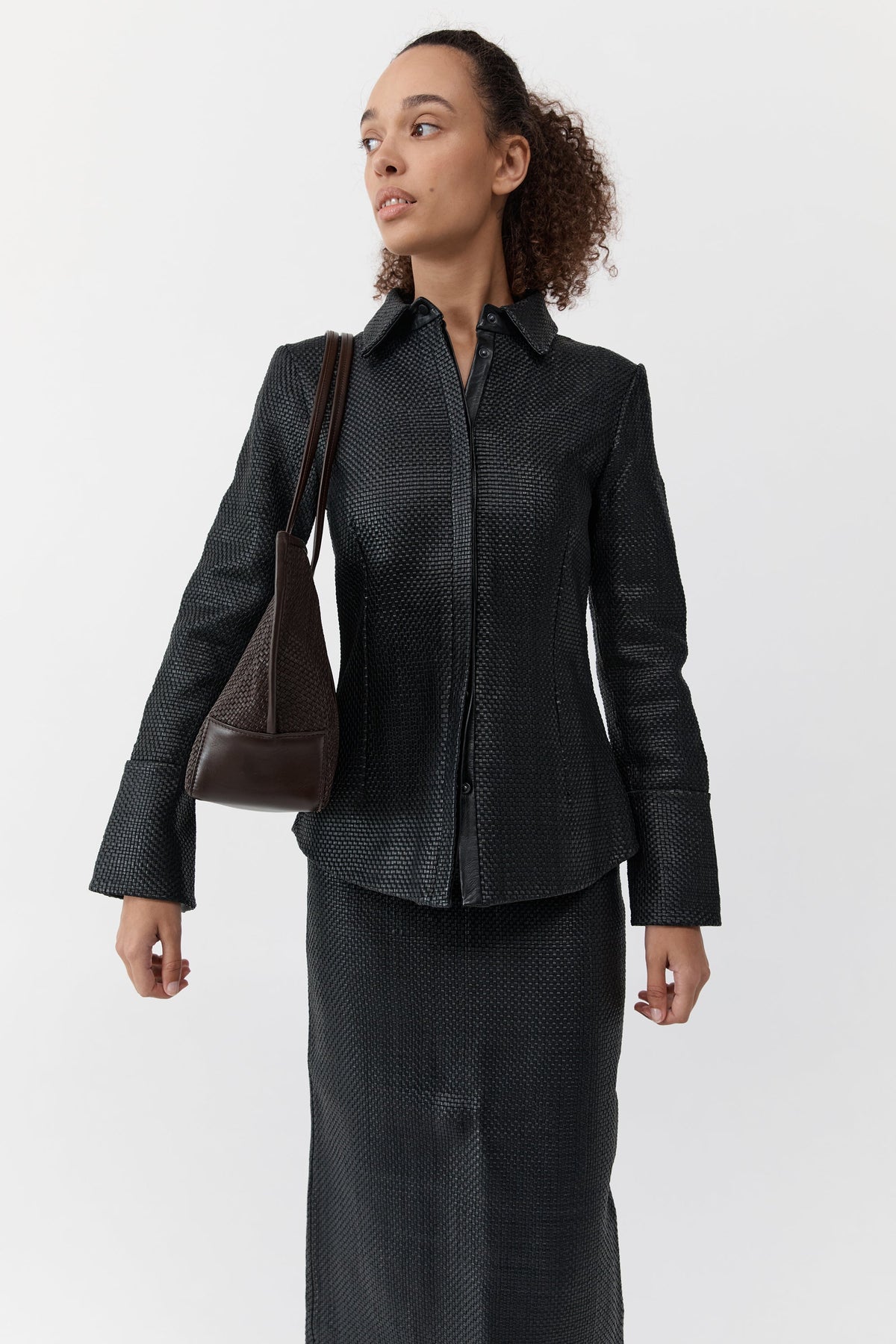 Woven Bateau Tote - Coffee