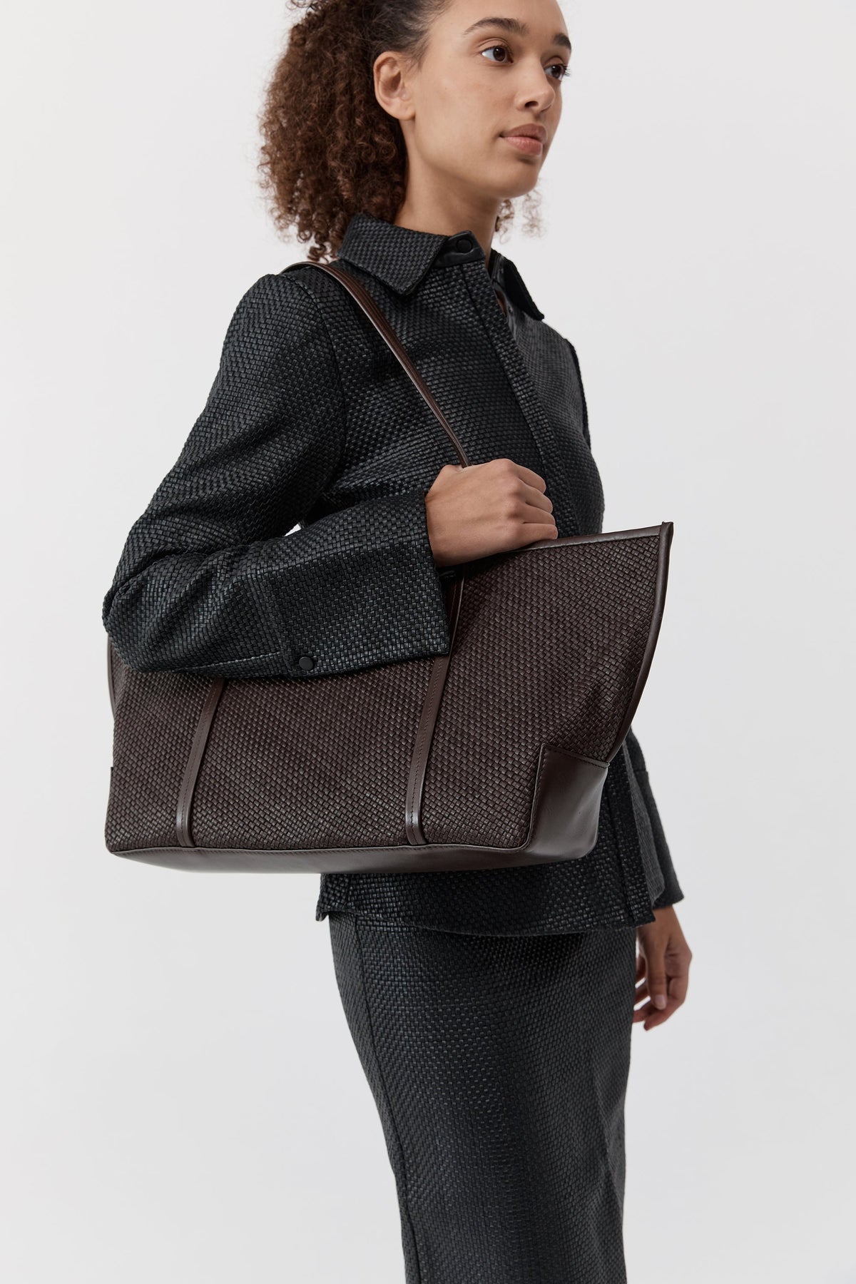 Woven Bateau Tote - Coffee