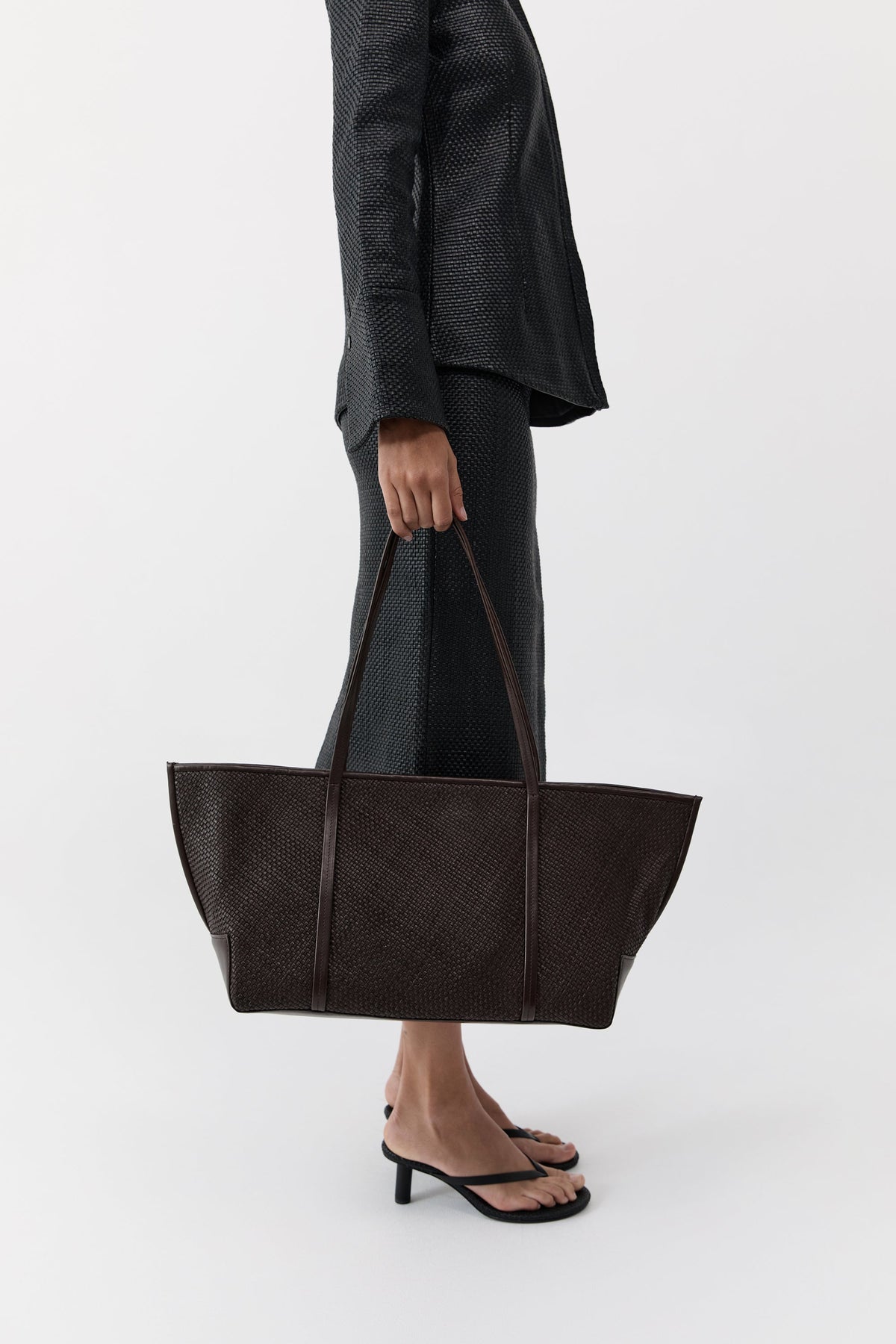 Woven Bateau Tote - Coffee