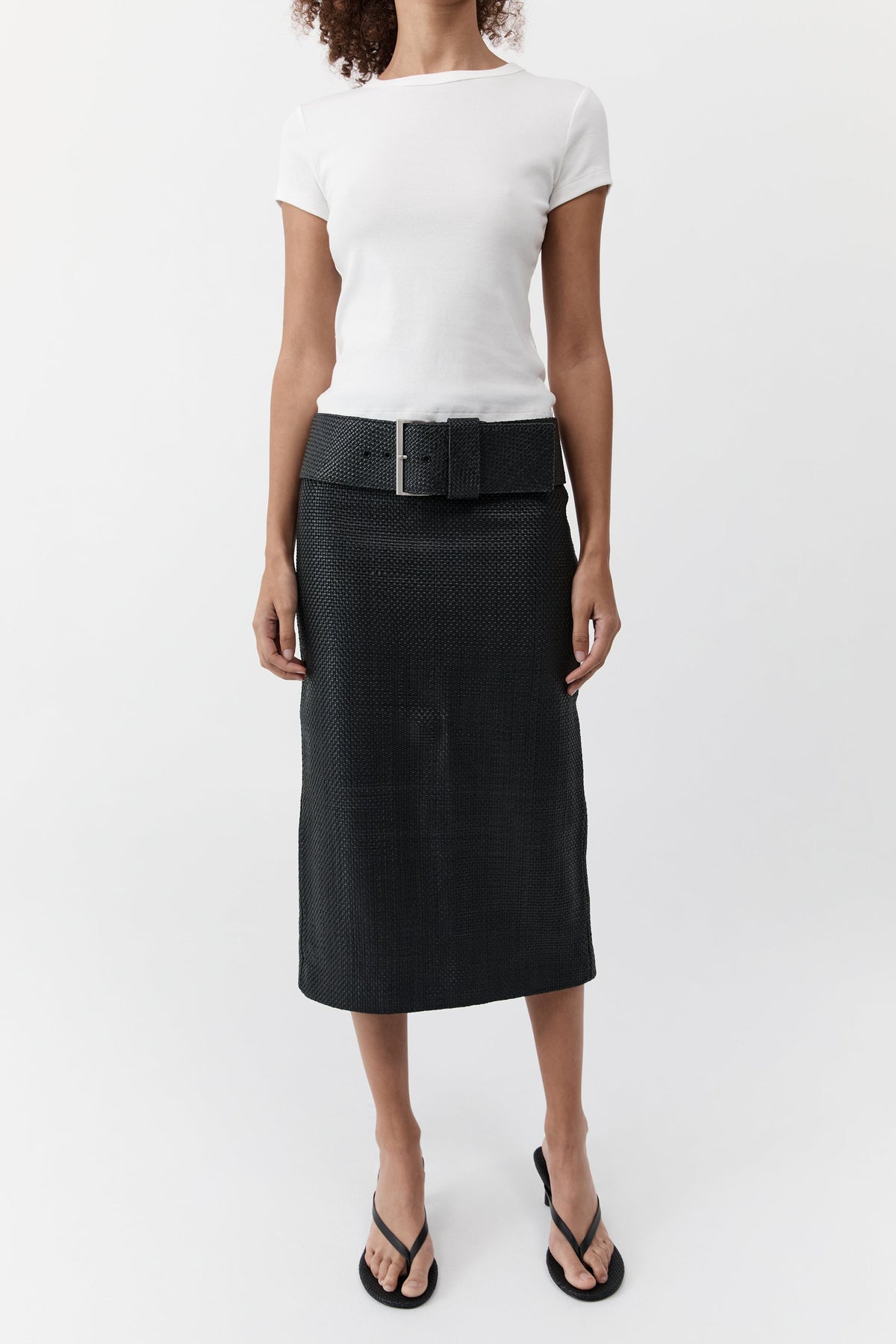 Woven Leather Skirt - Black