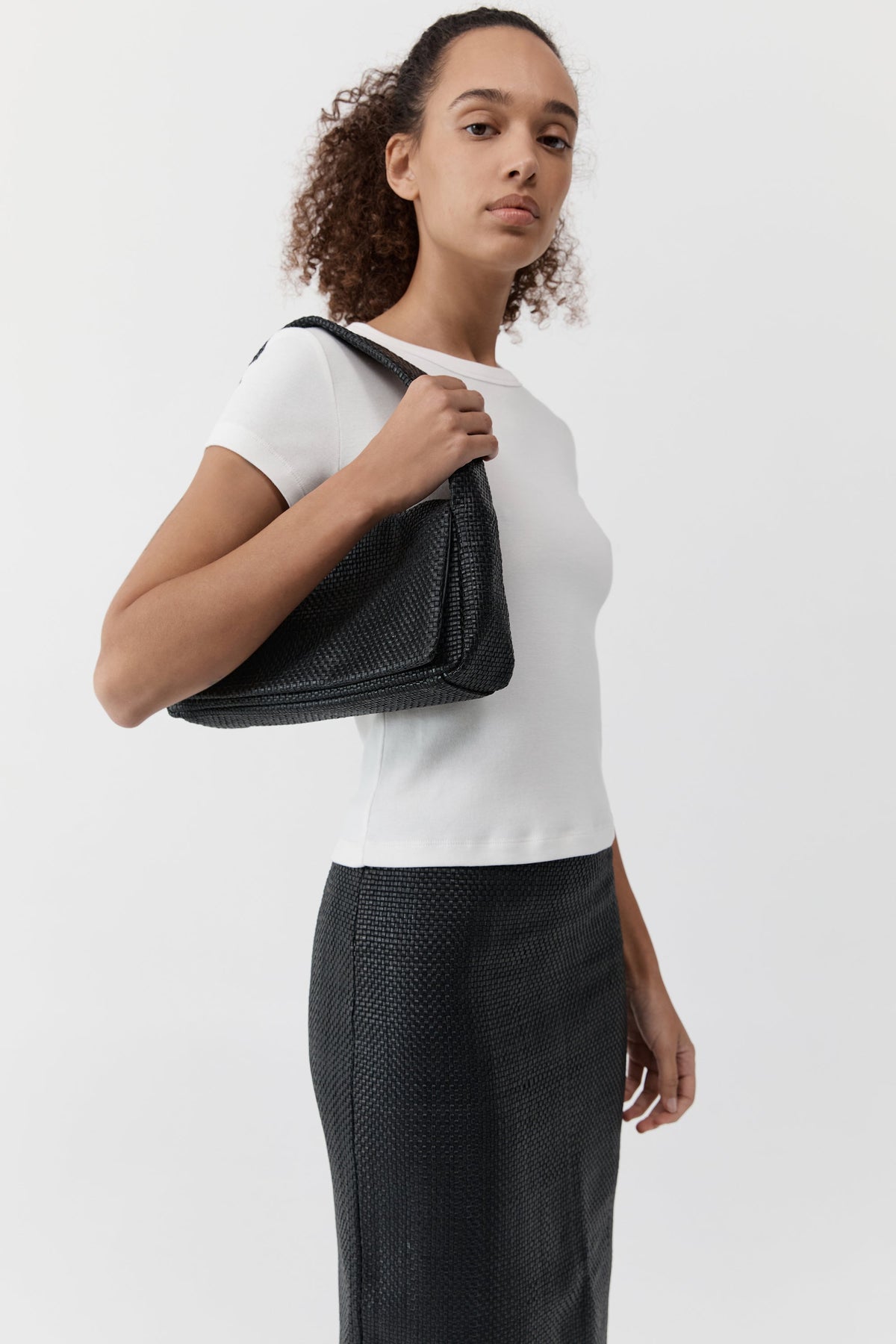 Woven Slim Satchel - Black