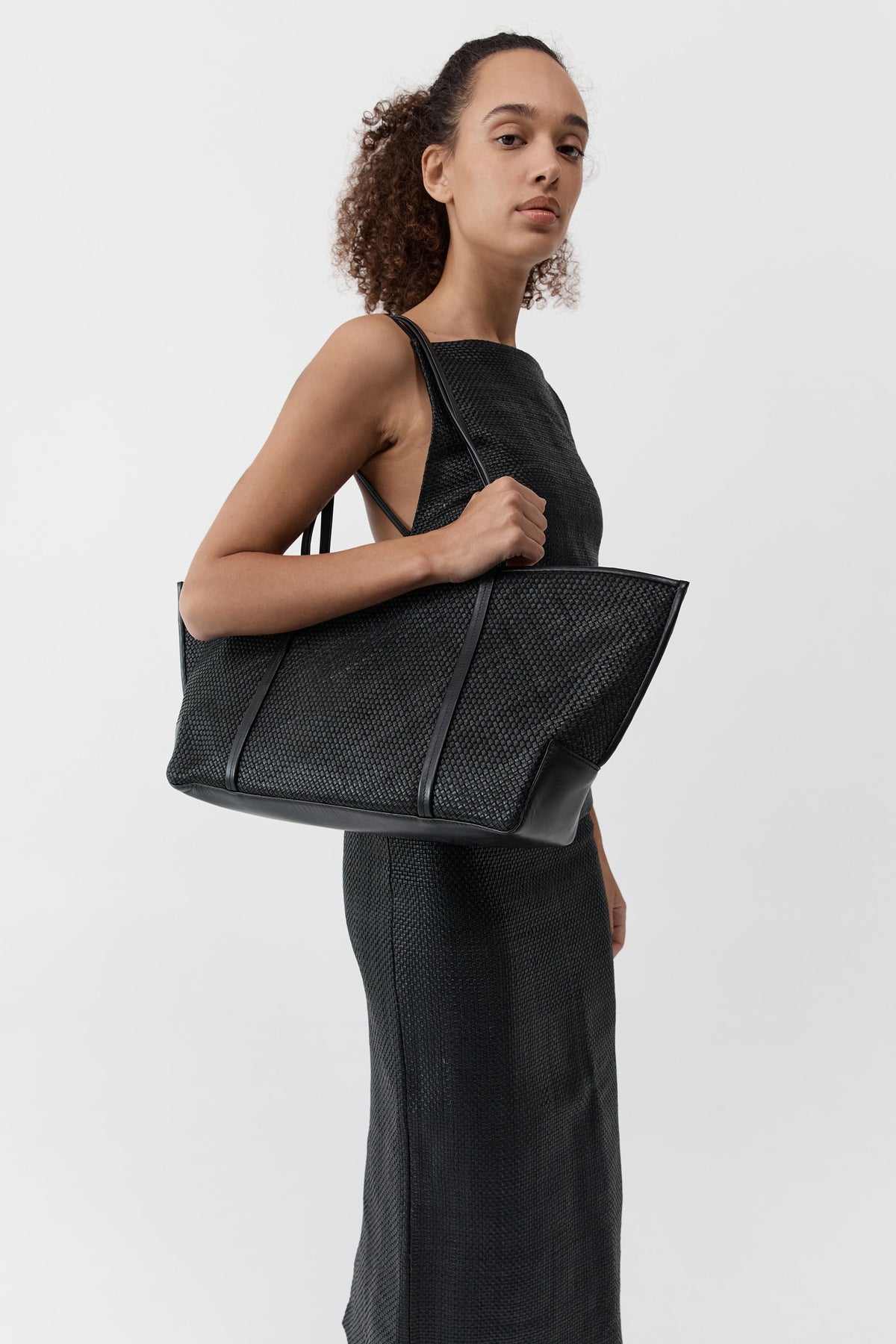 Woven Bateau Tote - Black