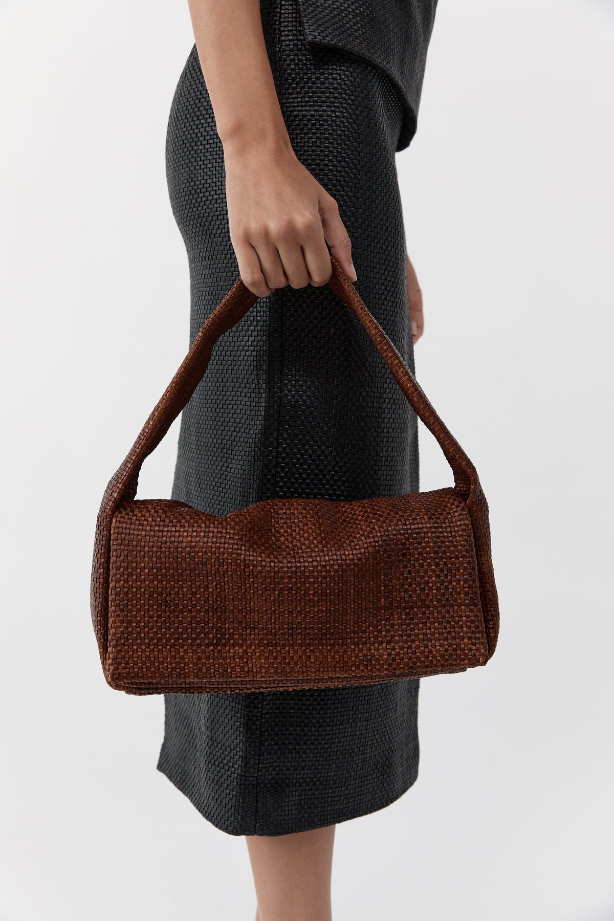 Woven Slim Satchel - Chestnut
