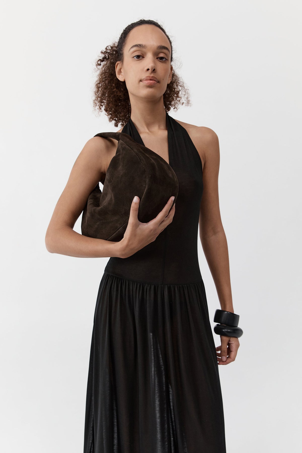 Suede Large Bon Bon Bag - Coffee