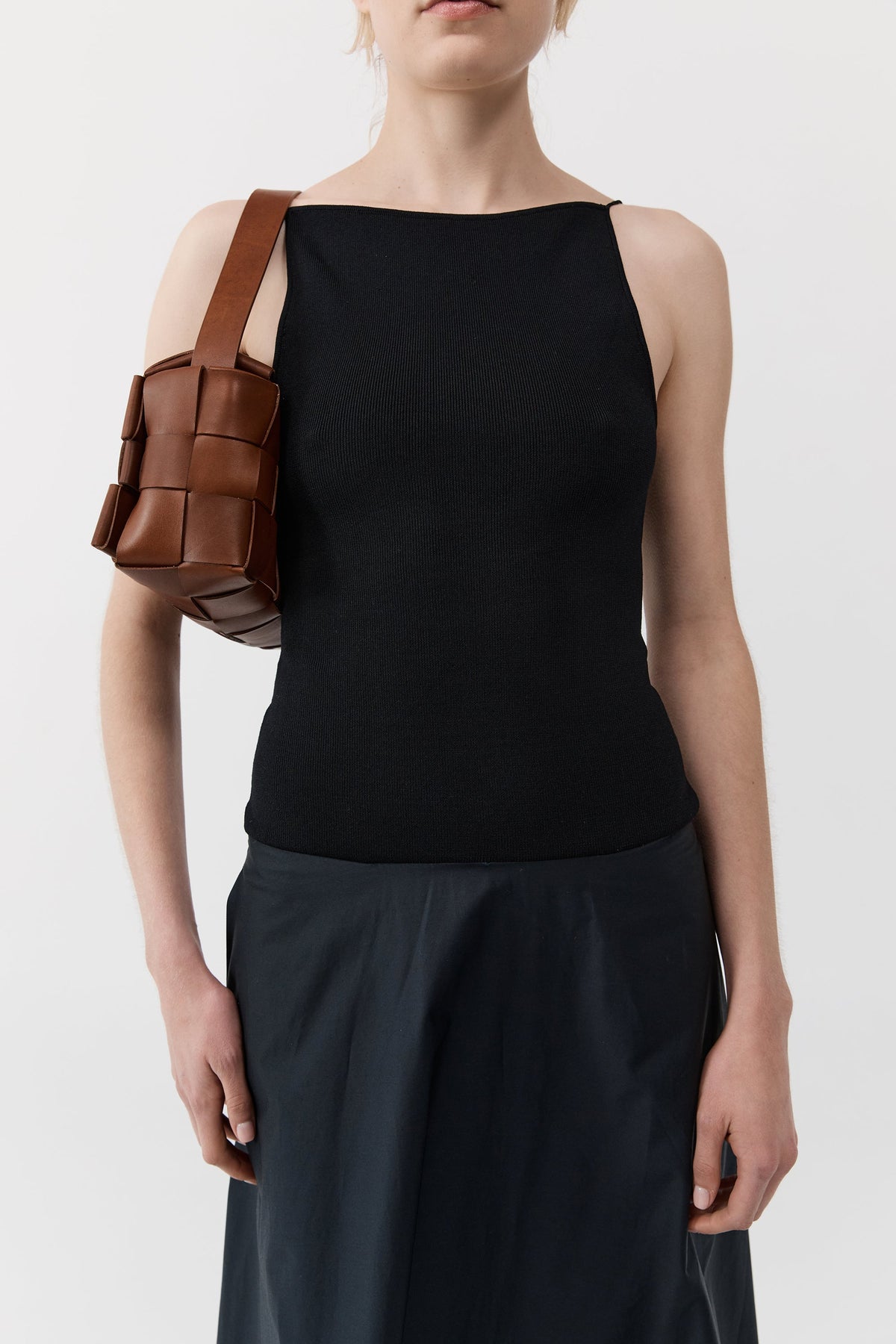 Woven Envelope Slim Tote - Chestnut