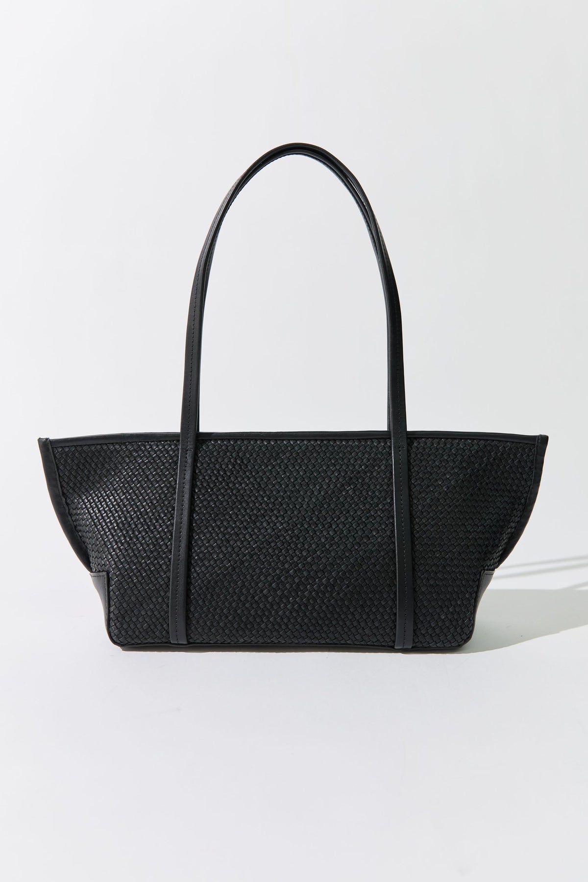 Woven Slim Bateau Tote - Black