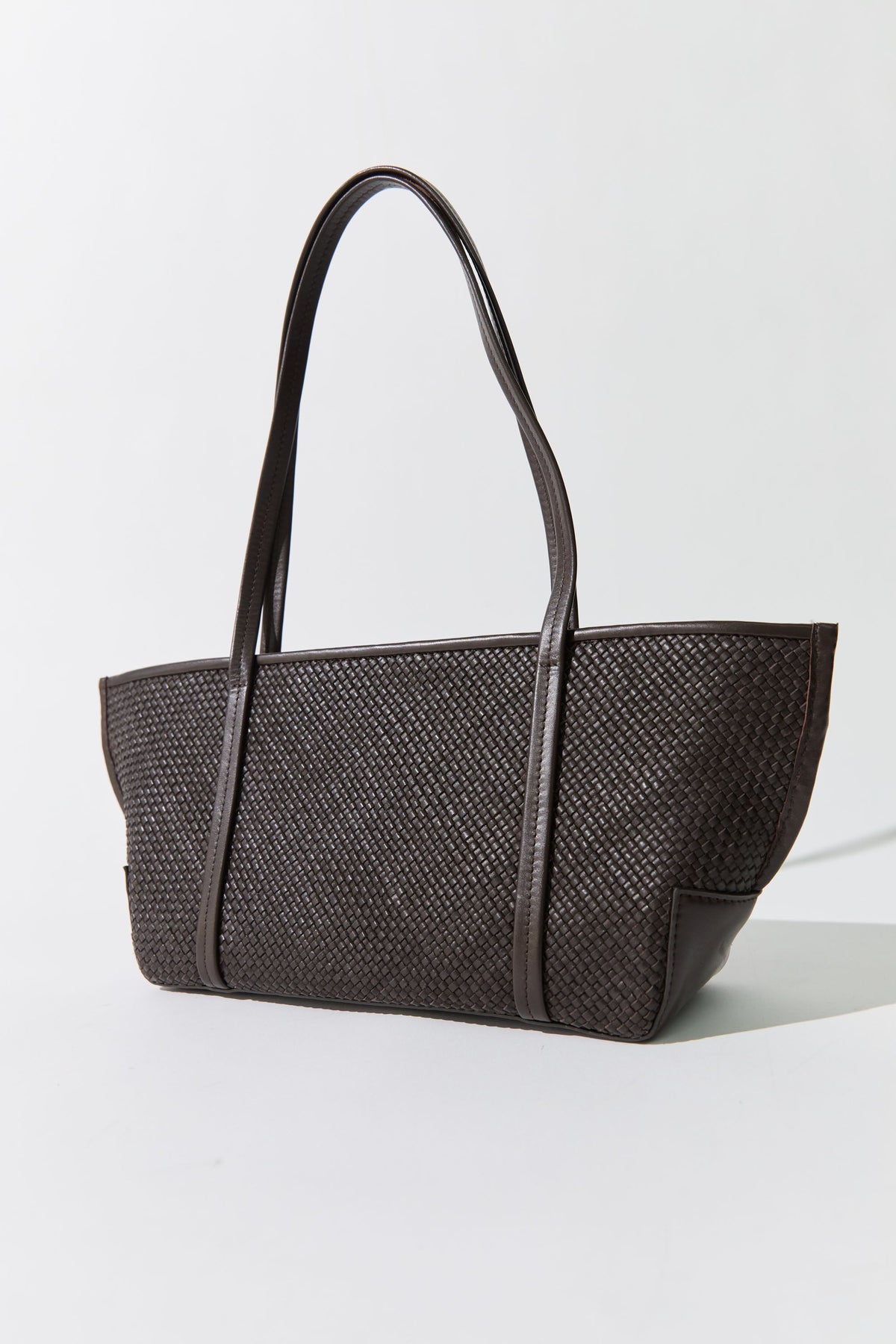 Woven Slim Bateau Tote - Coffee
