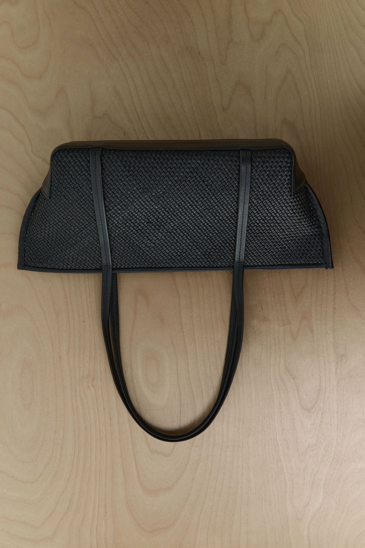 Woven Slim Bateau Tote - Black