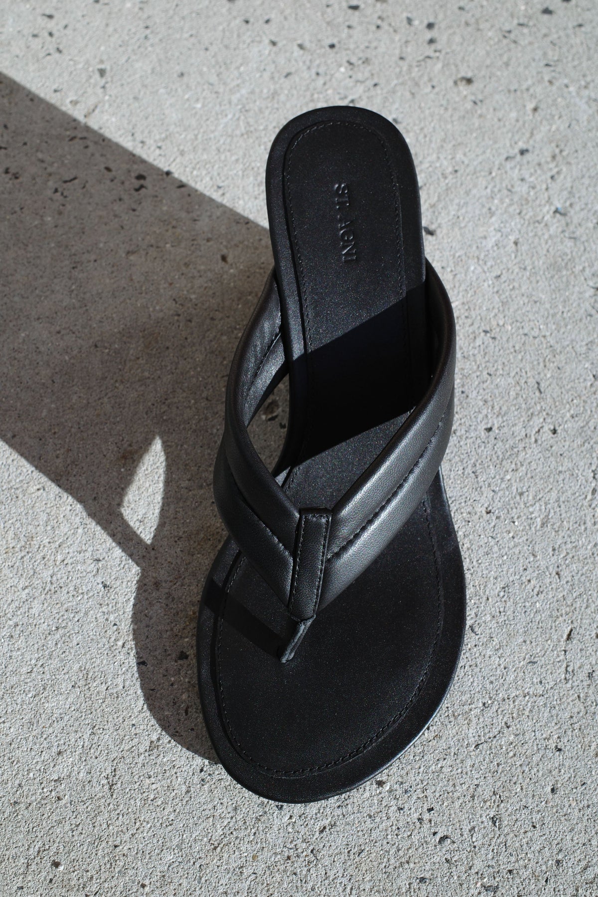 Stitch Detail Thong Wedge - Black