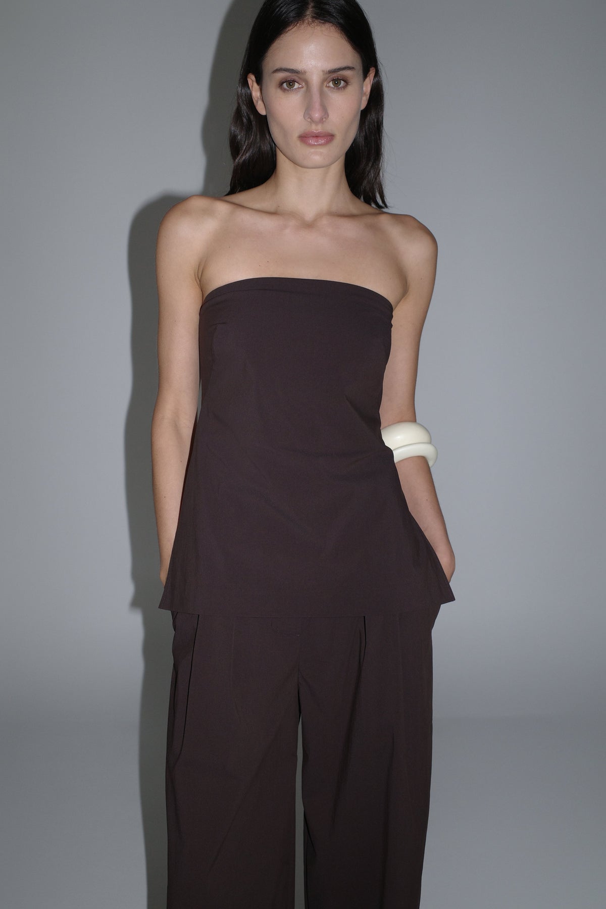 Strapless Rouleau Tie Top - Bark