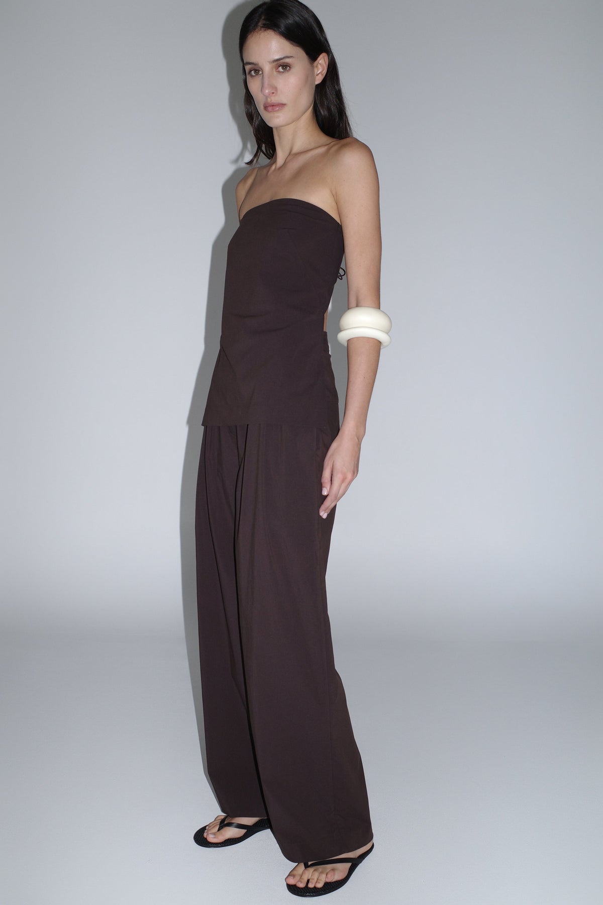 Strapless Rouleau Tie Top - Bark