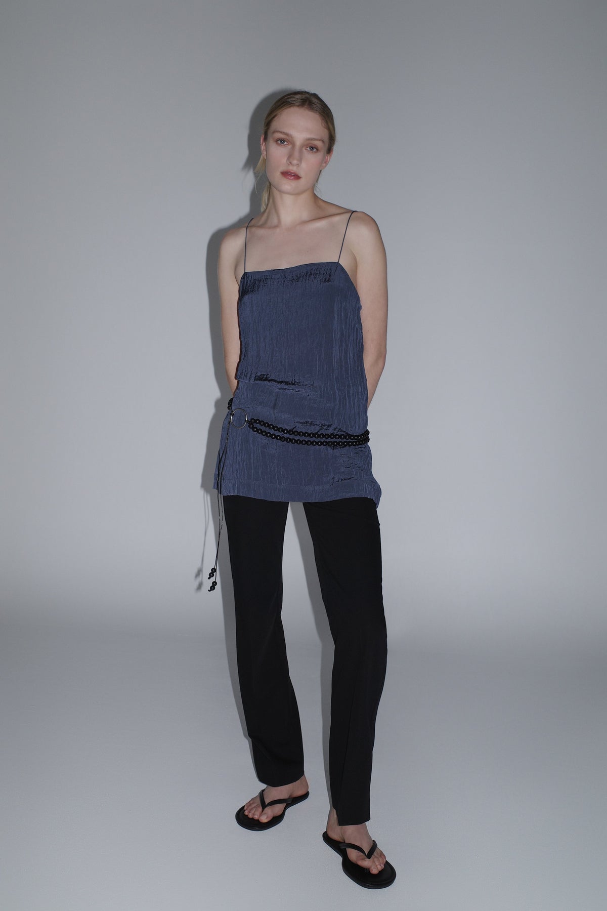 Crinkle Square Neck Mini Dress - Ink