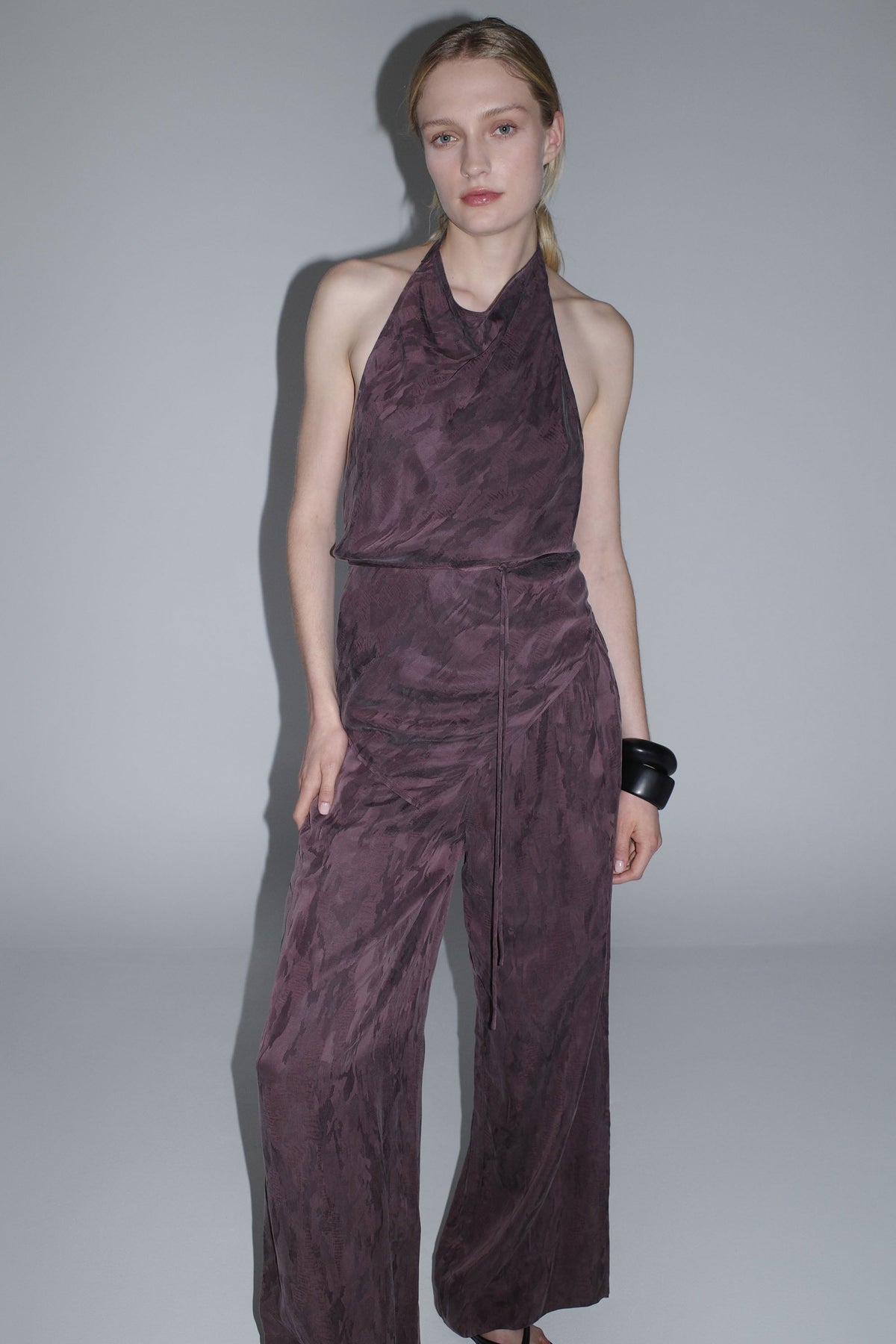 Jacquard Relaxed Pants - Chocolate Plum