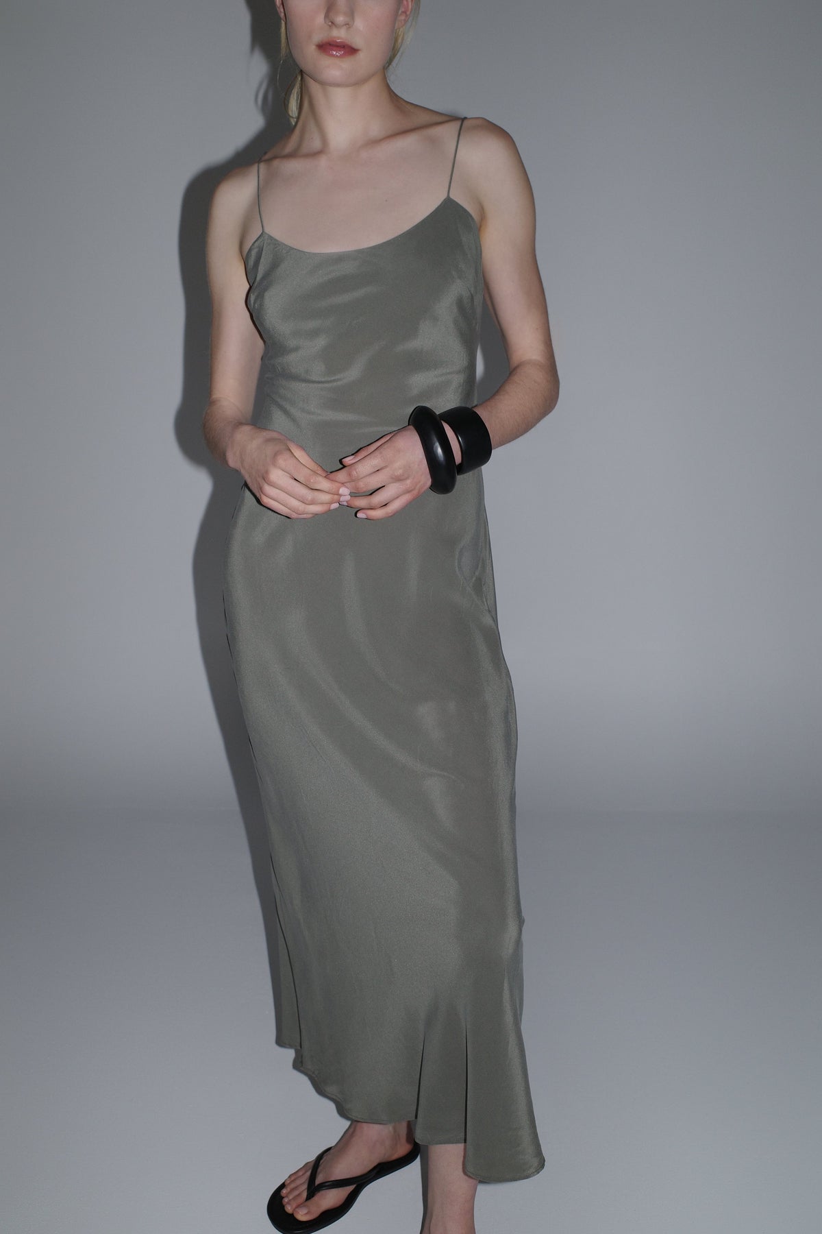 Silk Slip Dress - Smokey Olive