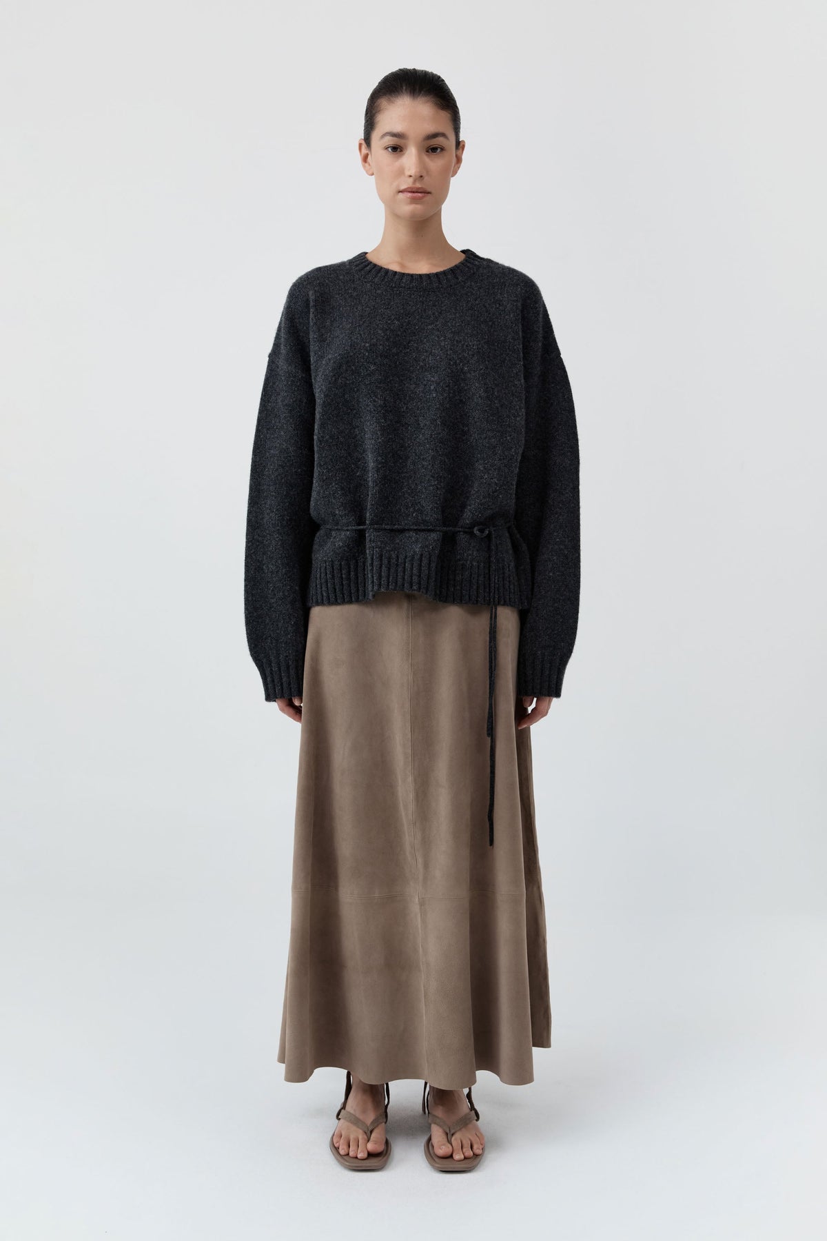 Wool Crew Neck Jumper - Dark Charcoal Melange