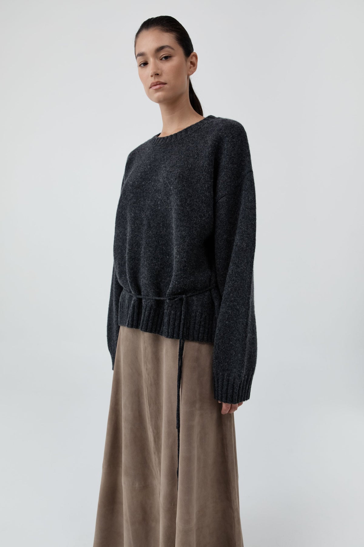 Wool Crew Neck Jumper - Dark Charcoal Melange