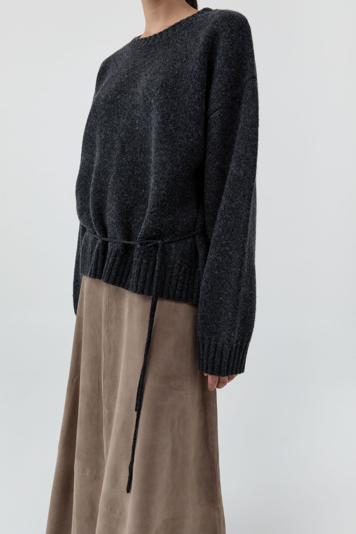 Wool Crew Neck Jumper - Dark Charcoal Melange