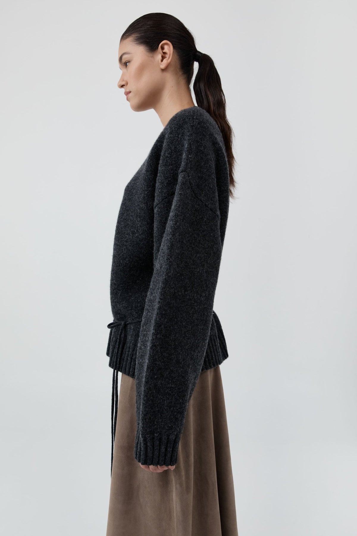Wool Crew Neck Jumper - Dark Charcoal Melange