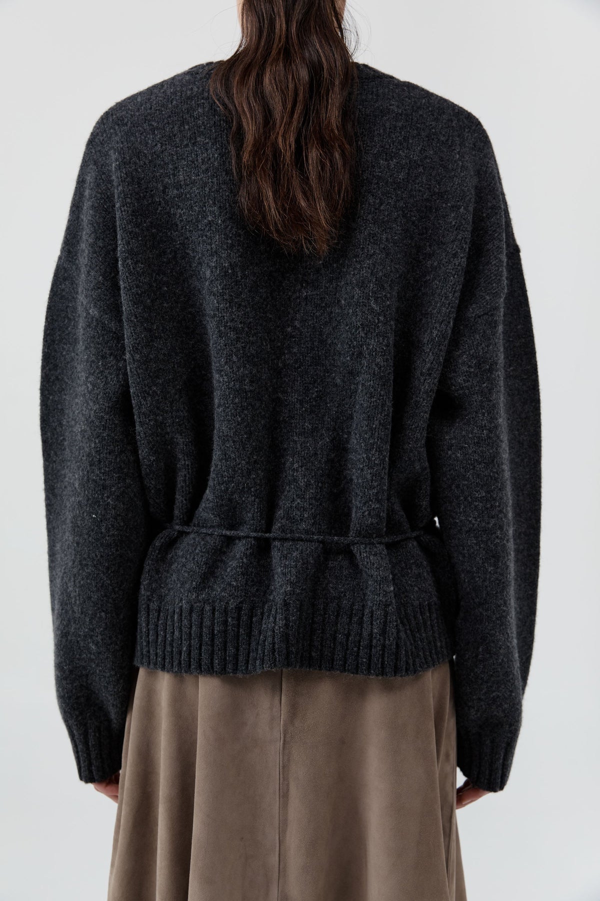 Wool Crew Neck Jumper - Dark Charcoal Melange