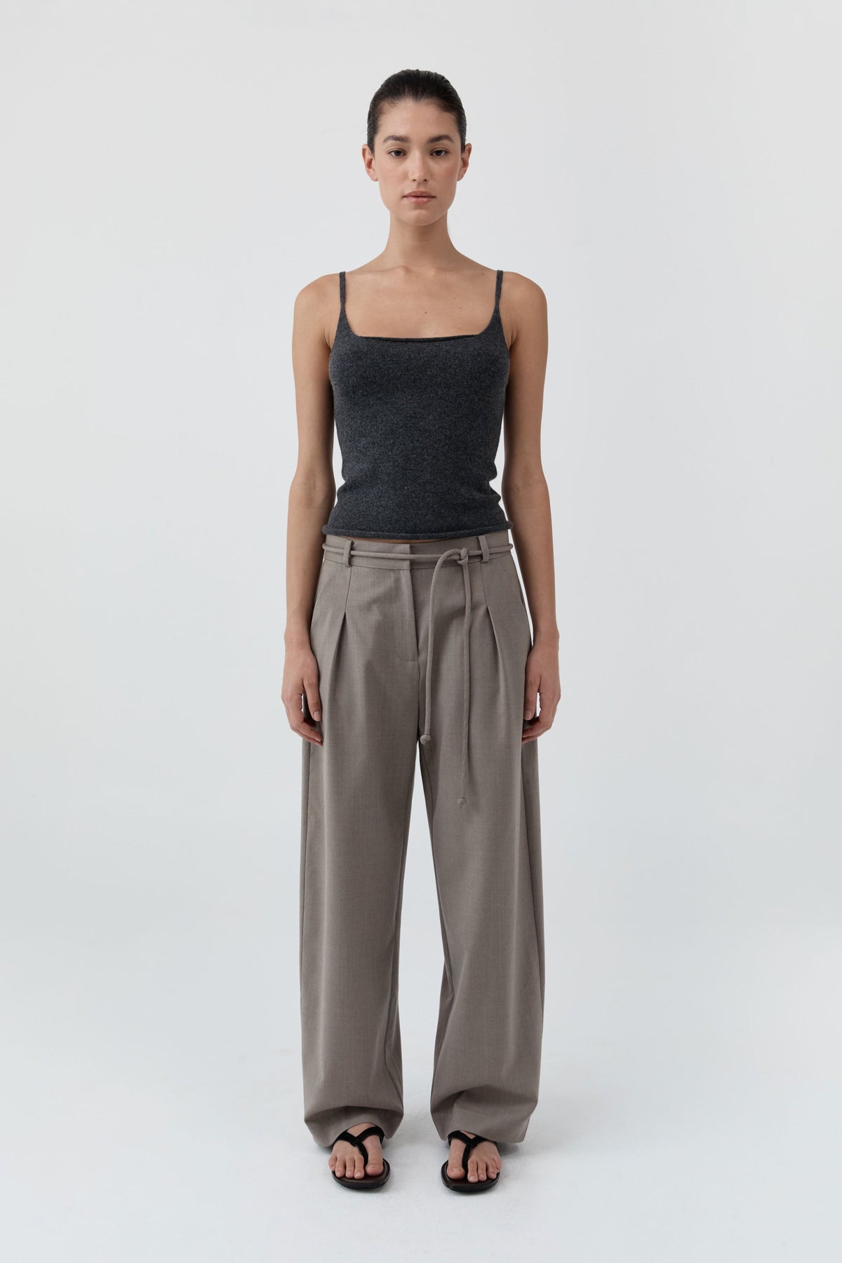 Merino Wool Slim Tank - Charcoal Melange