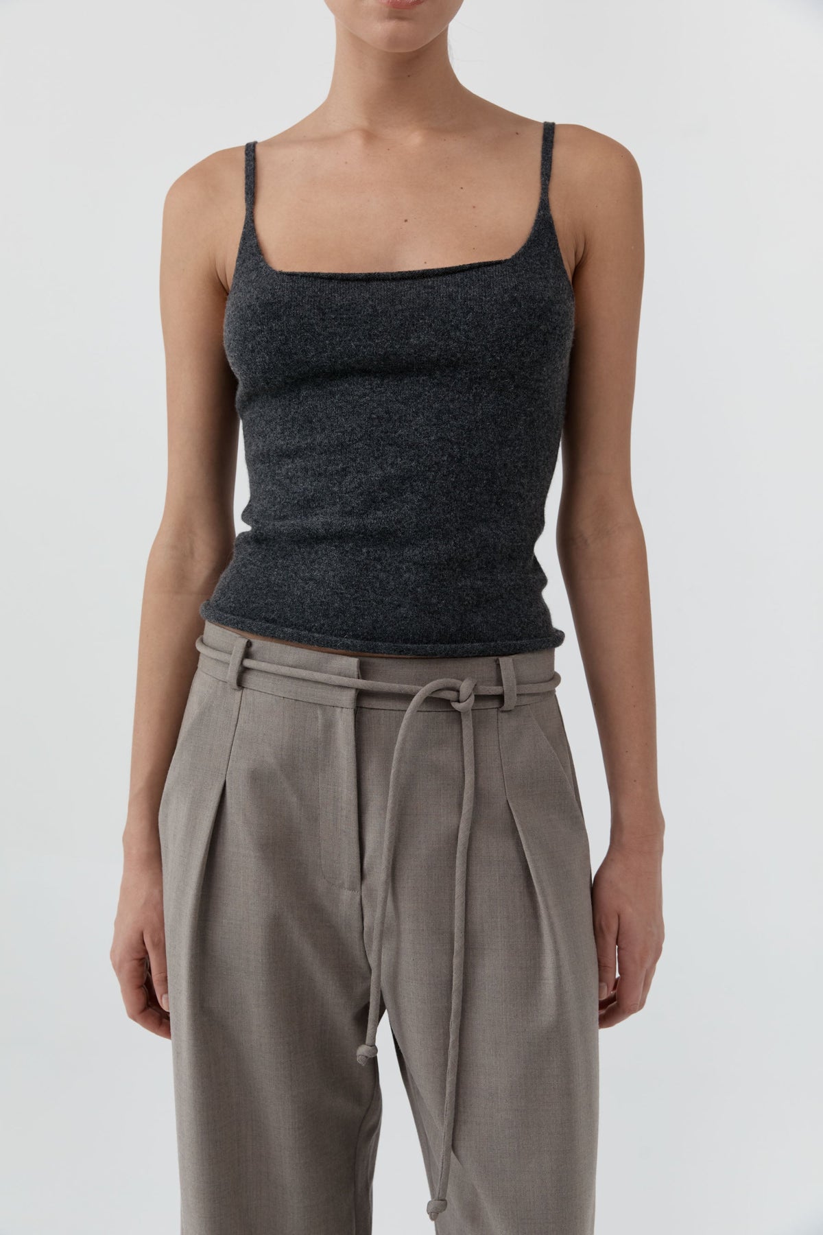 Merino Wool Slim Tank - Charcoal Melange