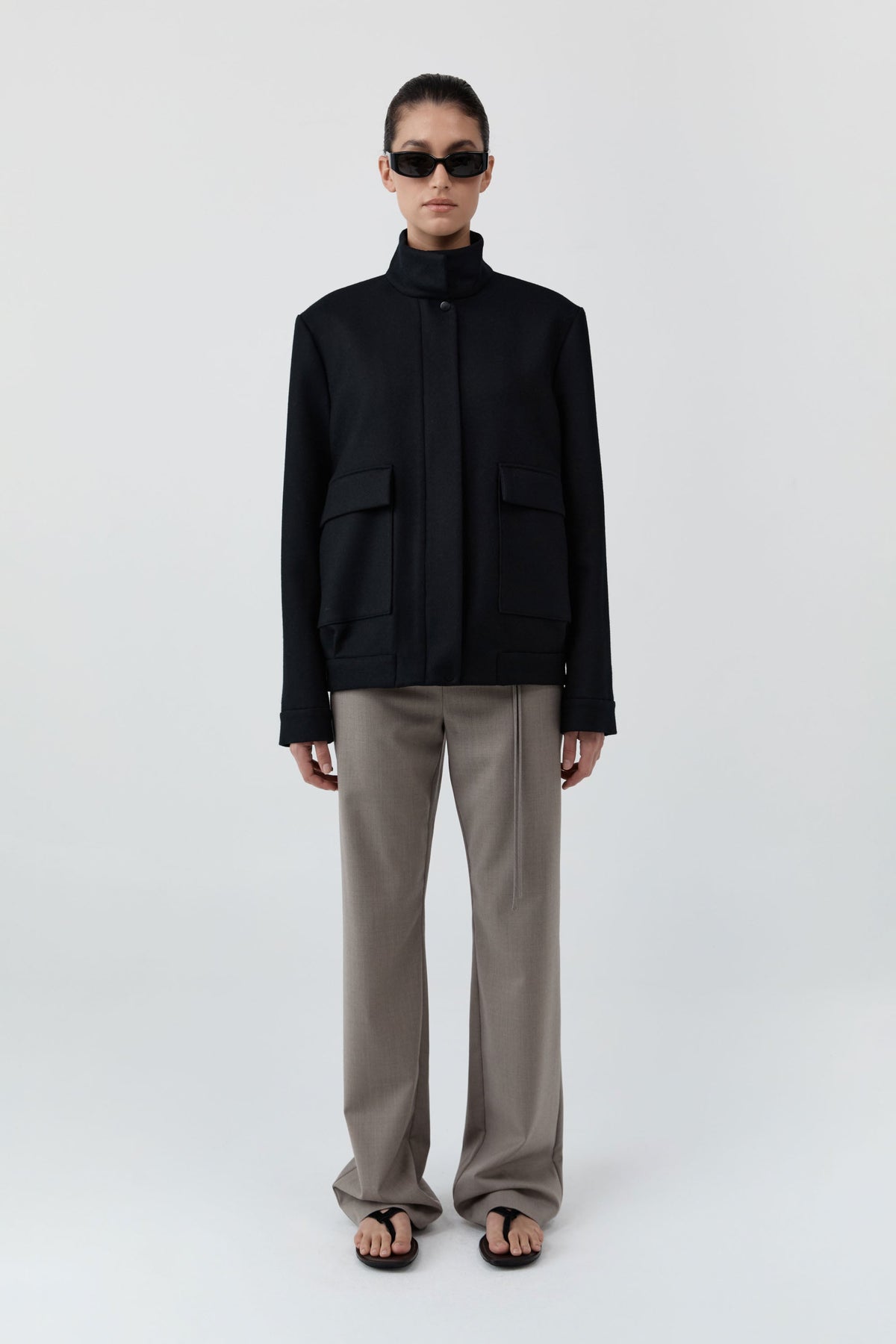Wool Longline Bomber Jacket - Black
