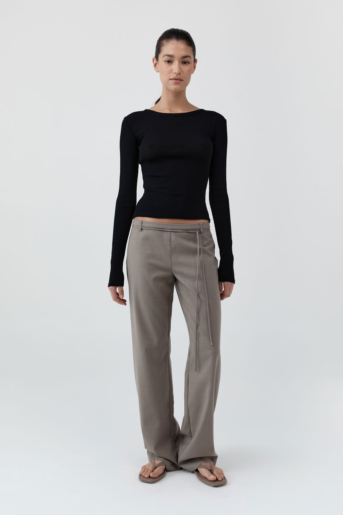 90s Wool Rouleau Minimal Pants - Light Taupe