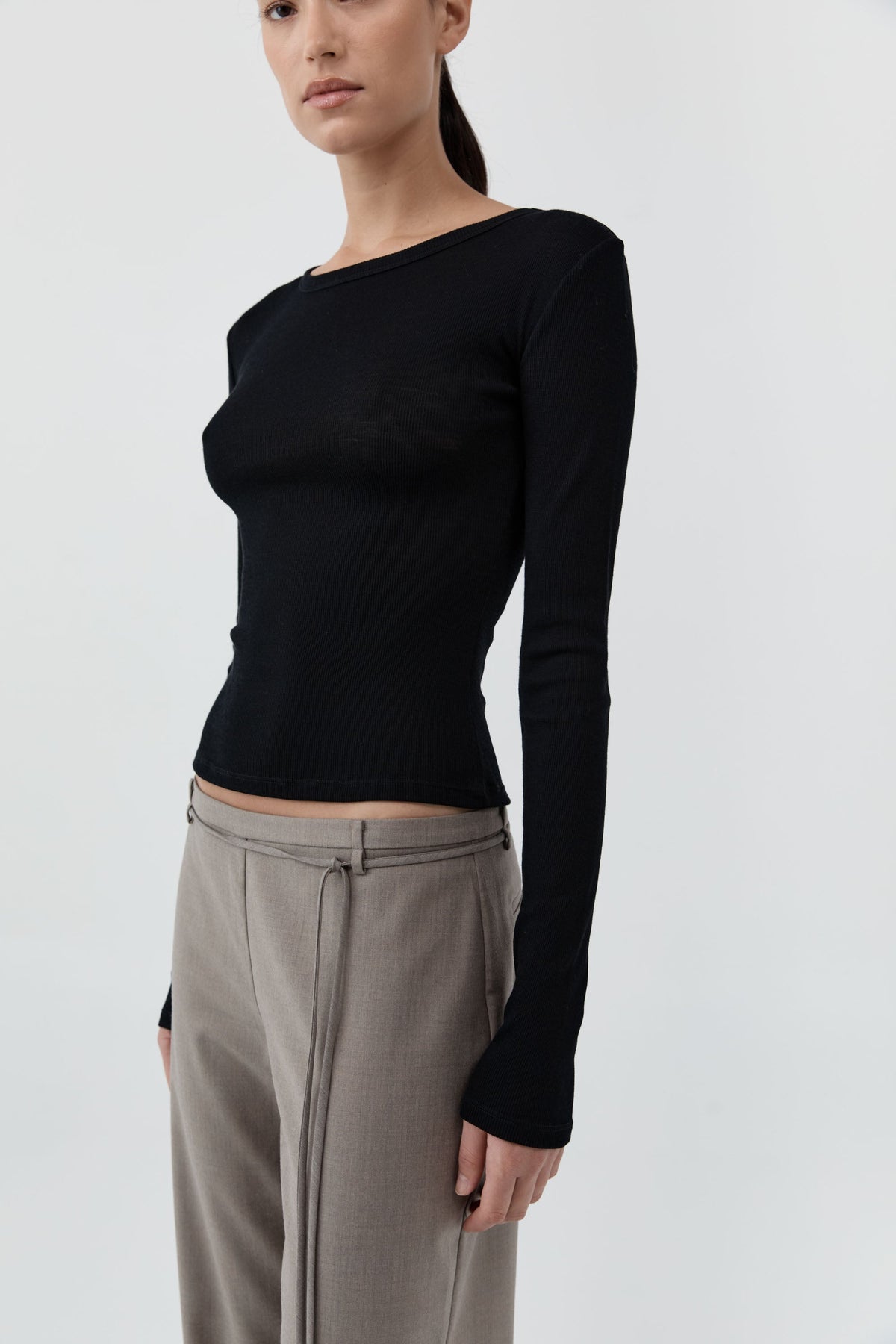 90s Wool Rouleau Minimal Pants - Light Taupe