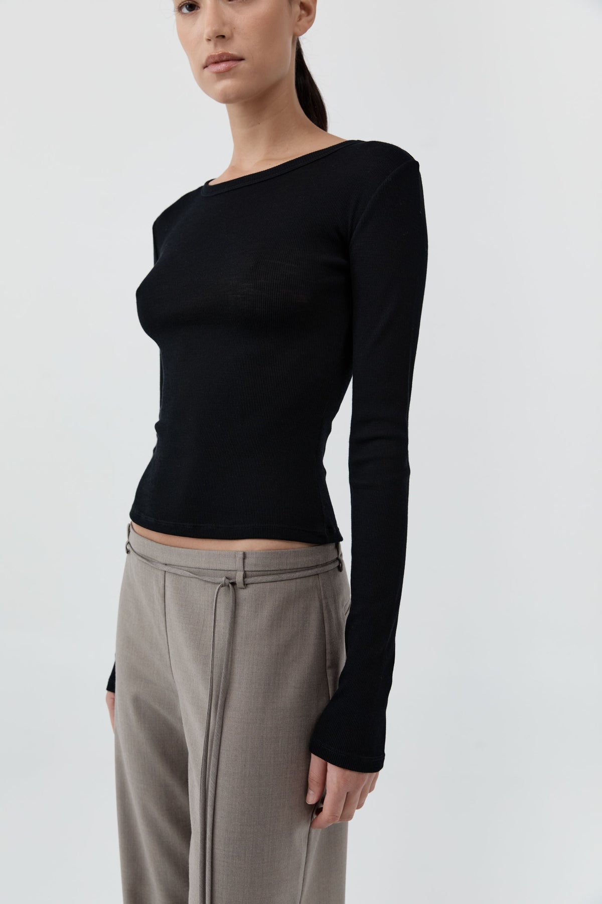Baby Wool Long Sleeve Top - Black