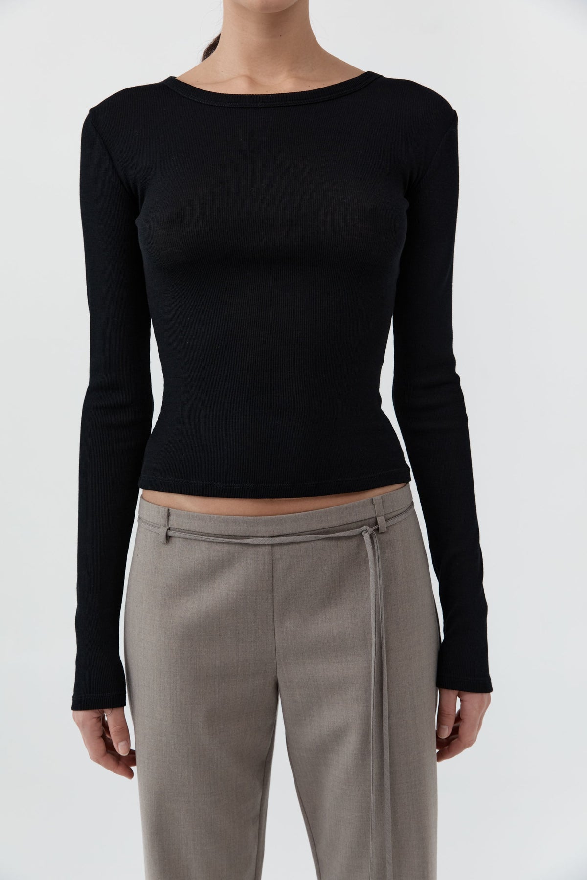 90s Wool Rouleau Minimal Pants - Light Taupe
