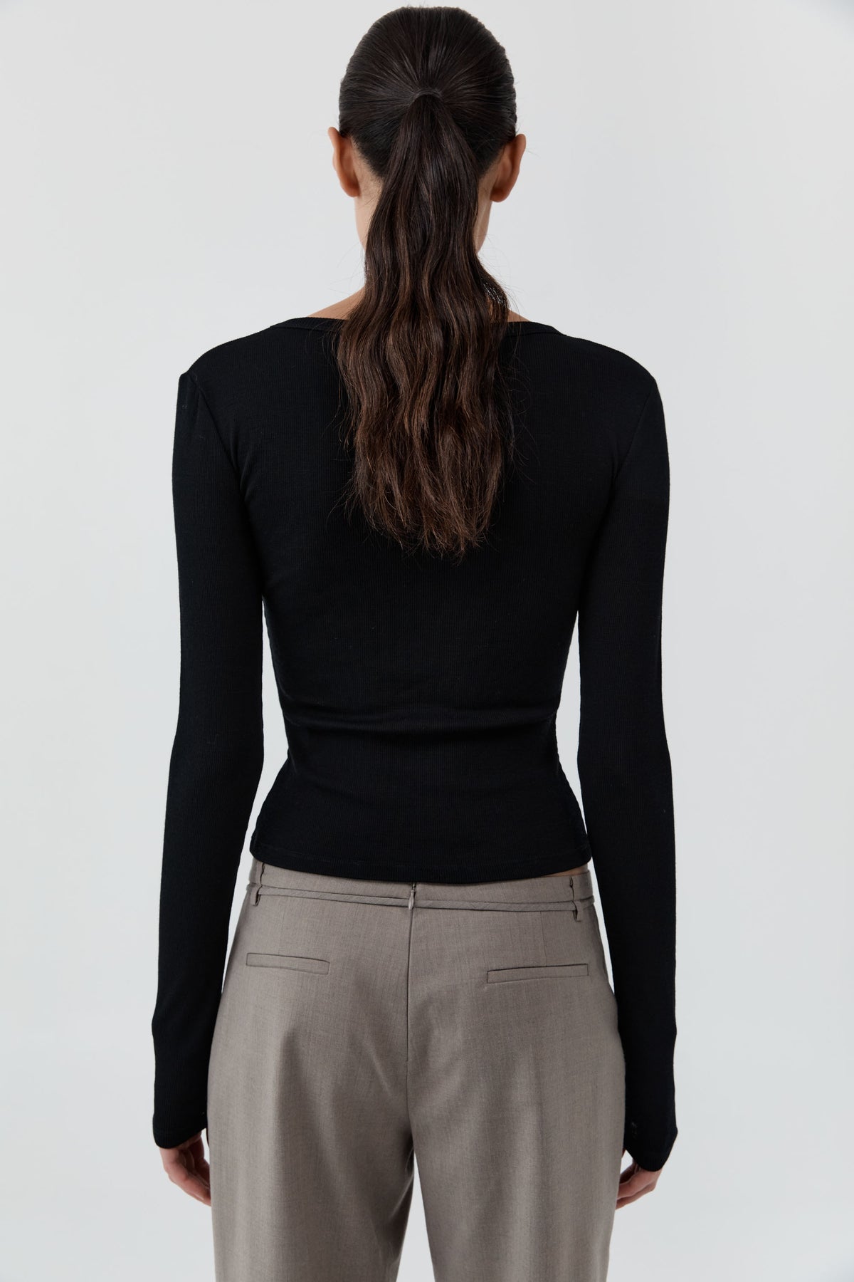 Baby Wool Long Sleeve Top - Black