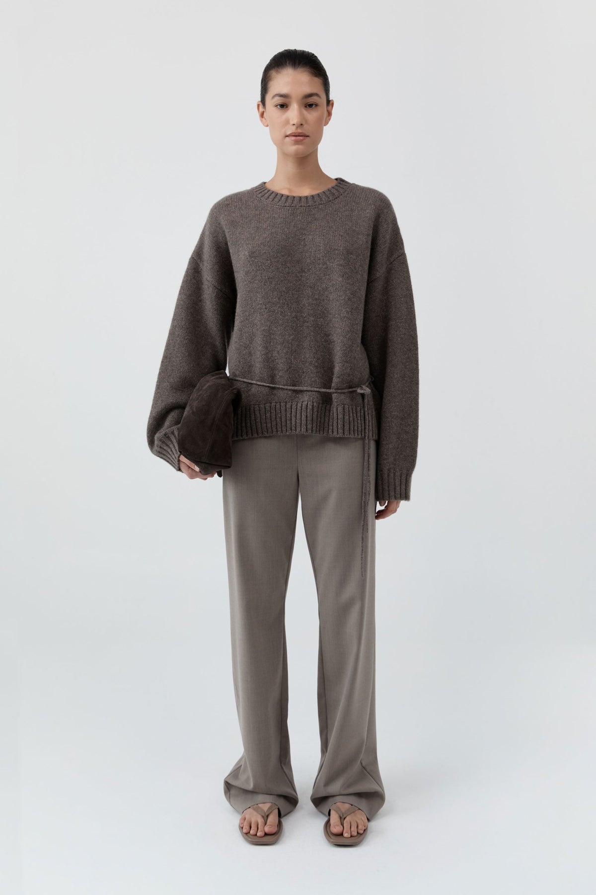 Wool Crew Neck Jumper - Taupe Melange